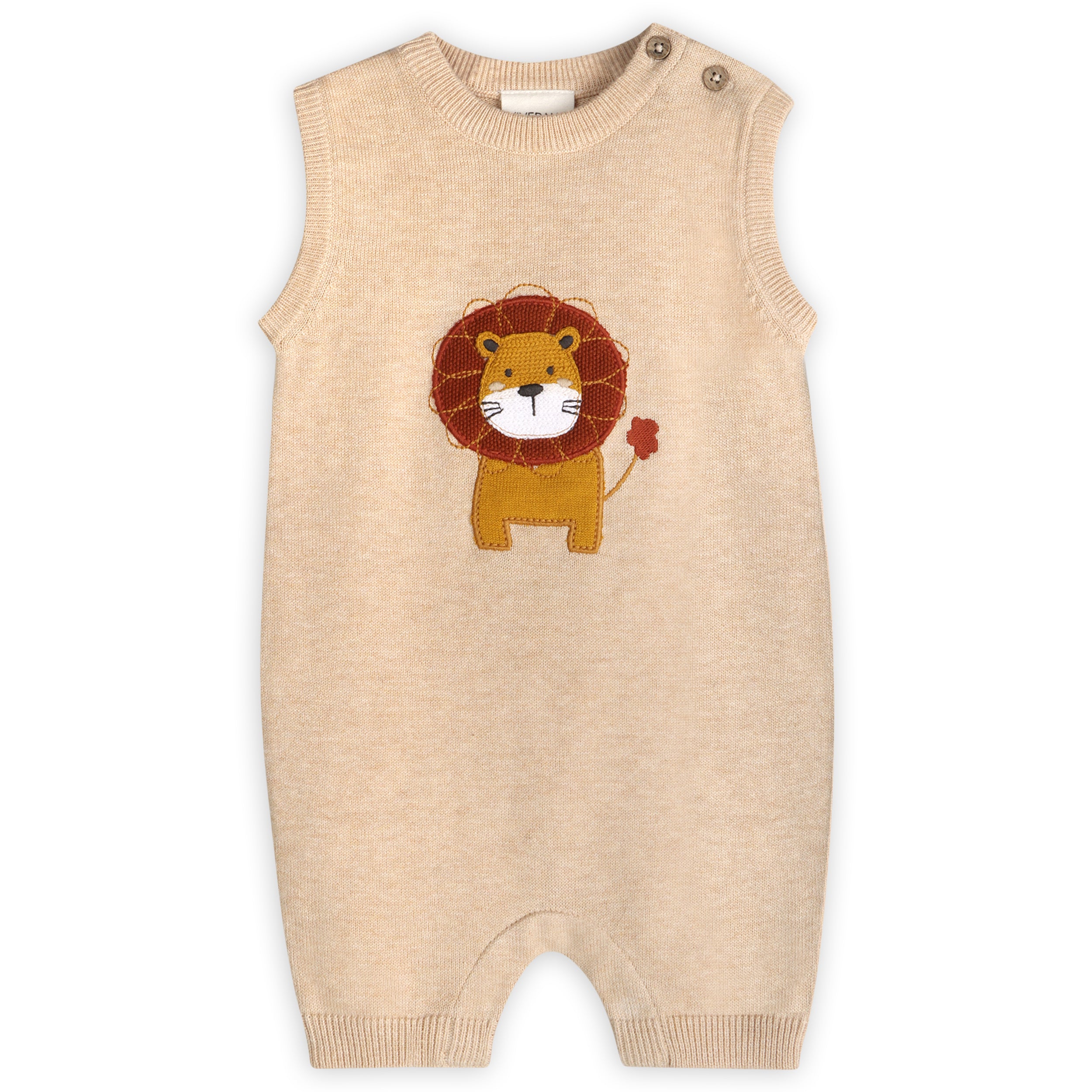 Lion Applique Knit Sleeveless Baby Romper (Organic Cotton)