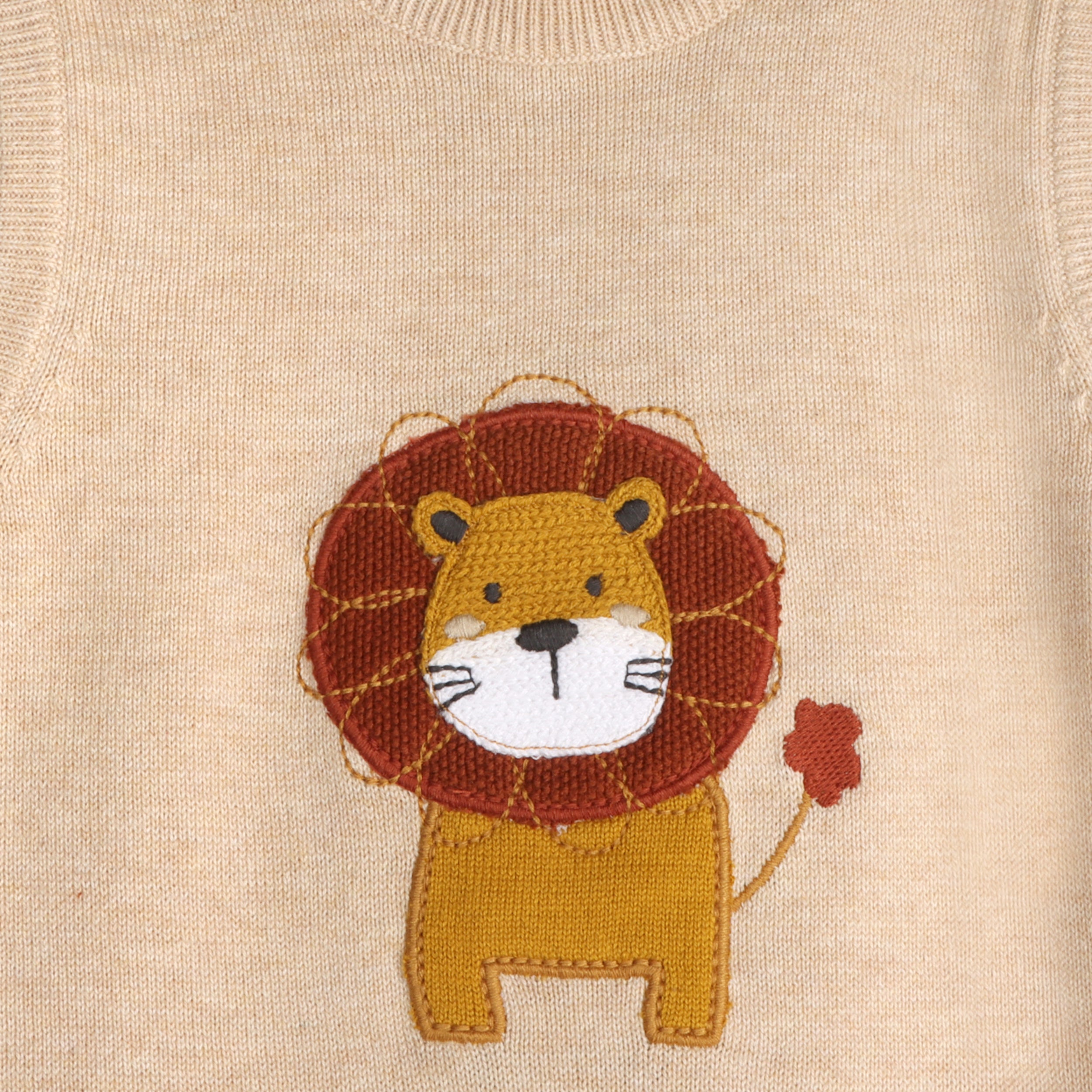 Lion Applique Knit Sleeveless Baby Romper (Organic Cotton)