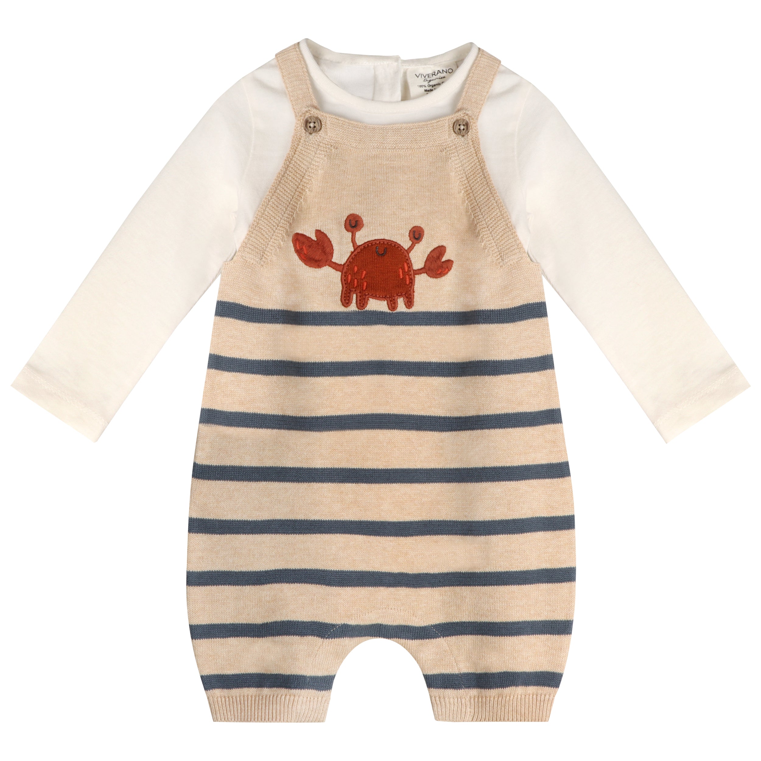 Crab Embroidered Knit Baby Romper Set (Organic Cotton)