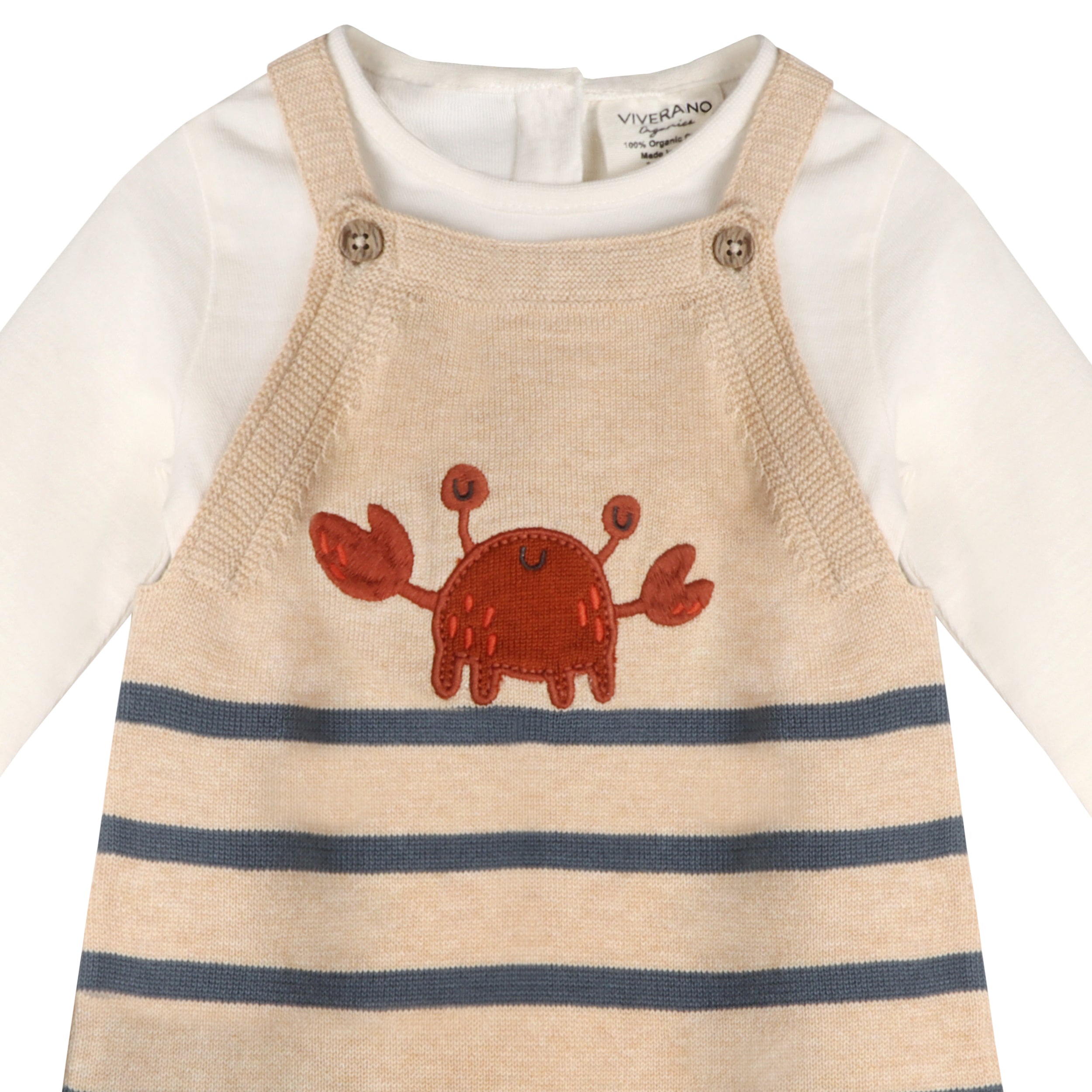 Crab Embroidered Knit Baby Romper Set (Organic Cotton)