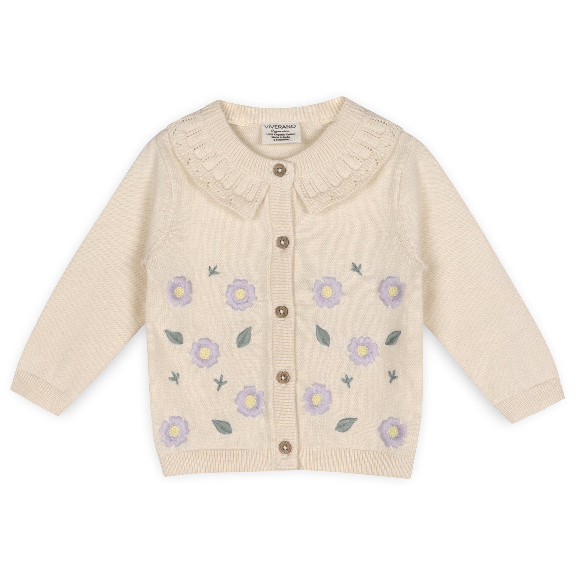 Sweet Floral Embroidered Baby Cardigan (Organic Cotton)