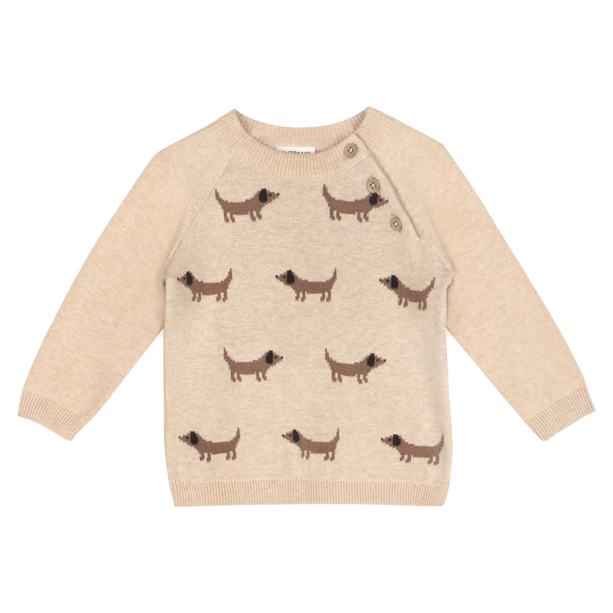 Doxie Dog Jacquard Knit Baby Raglan Pullover Sweater (Organic Cotton)