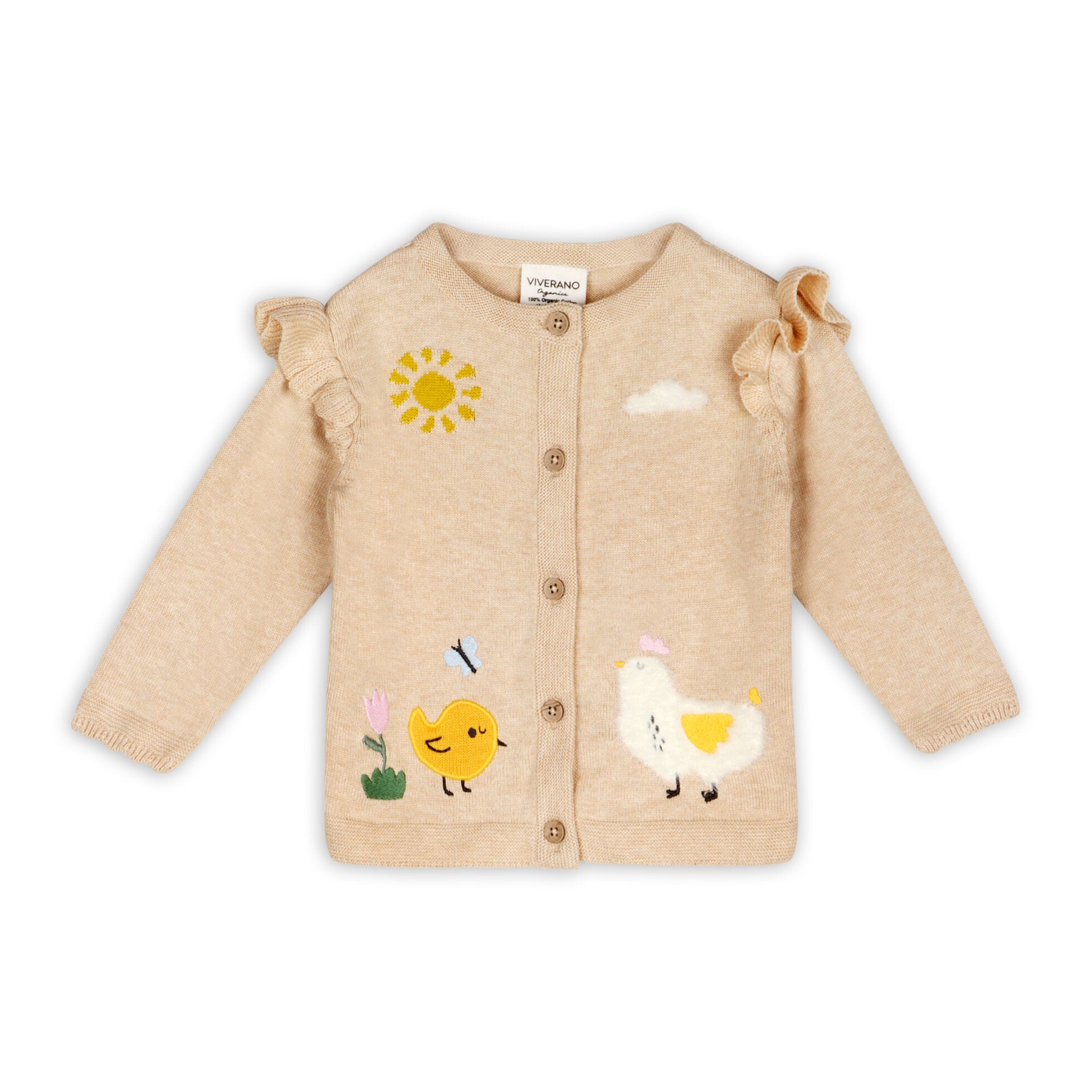 Chicken Little Embroidered Sweater Knit Baby Cardigan (Organic Cotton)