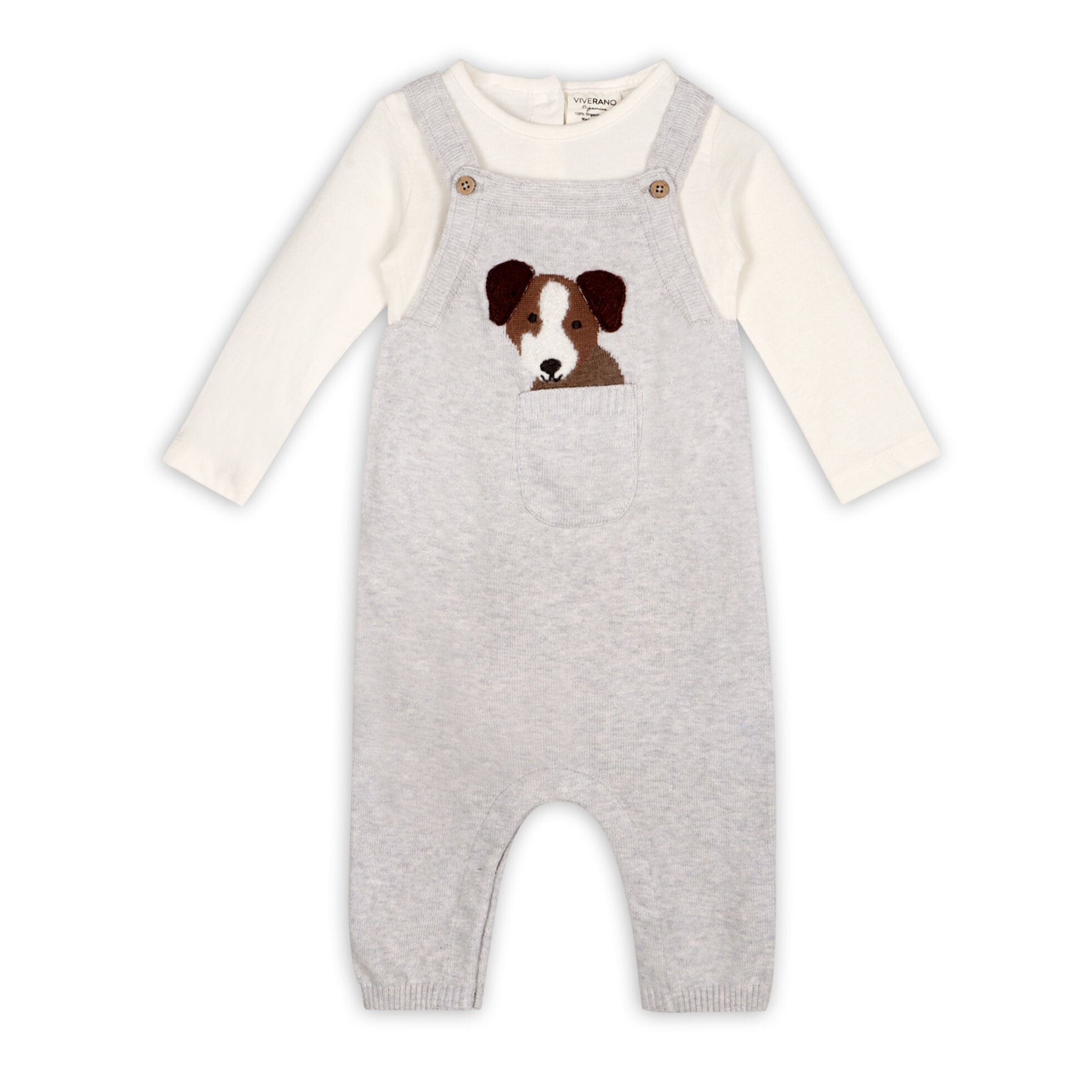 Puppy Dog 3D Pocket Sweater Knit Baby Overall SET (Organic Cotton)