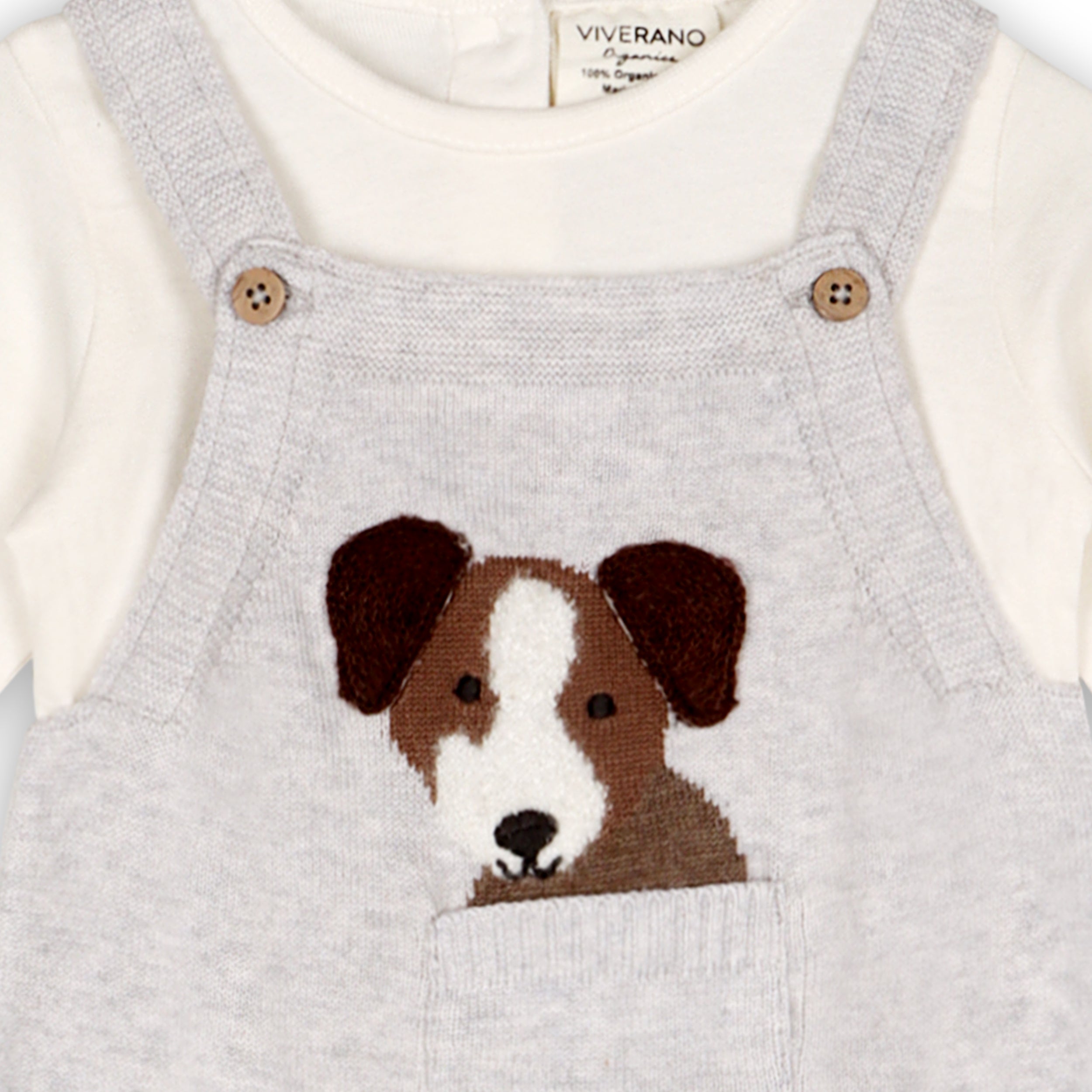 Puppy Dog 3D Pocket Sweater Knit Baby Overall SET (Organic Cotton)