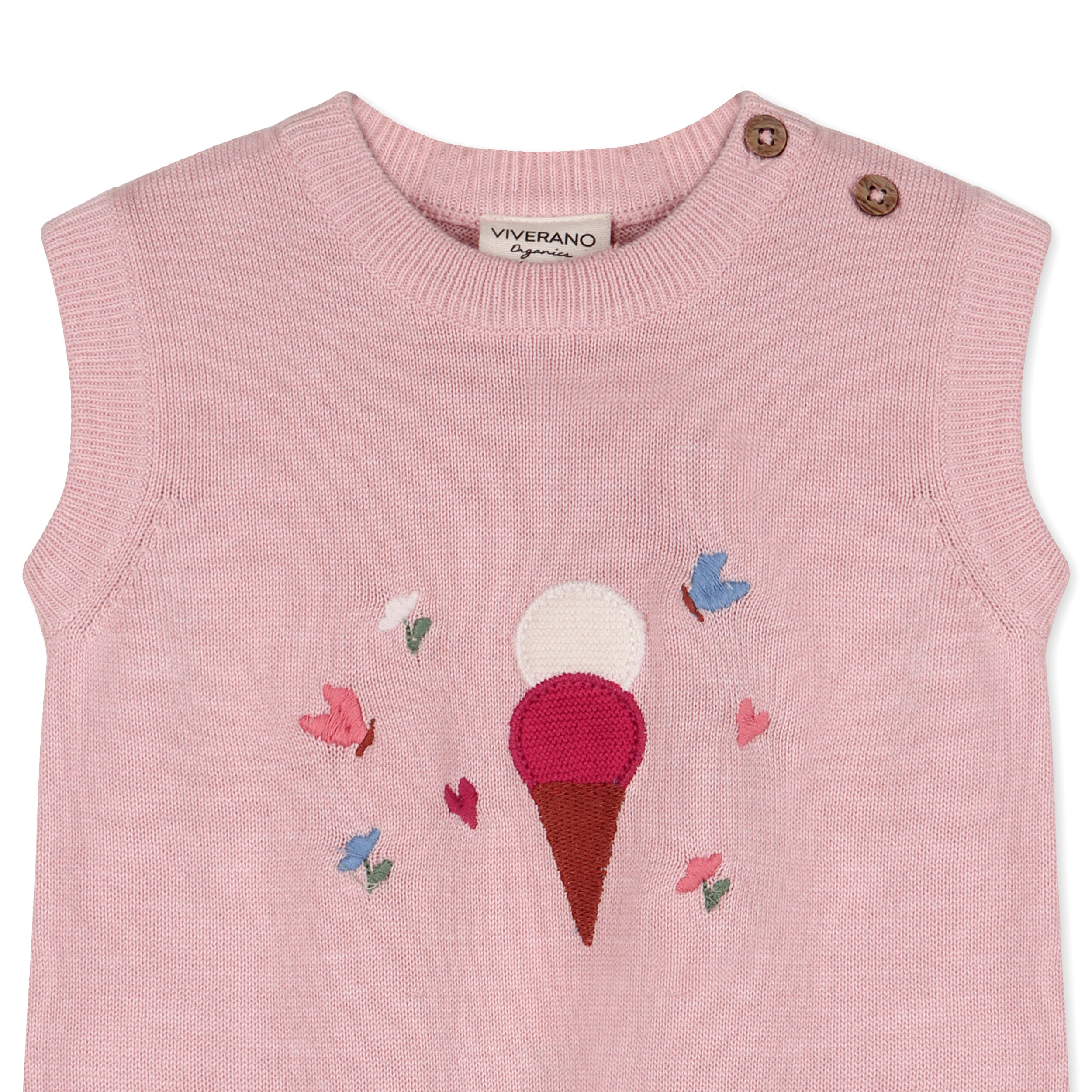 Ice Cream Embroidered Knit Sleeveless Baby Romper (Organic Cotton)