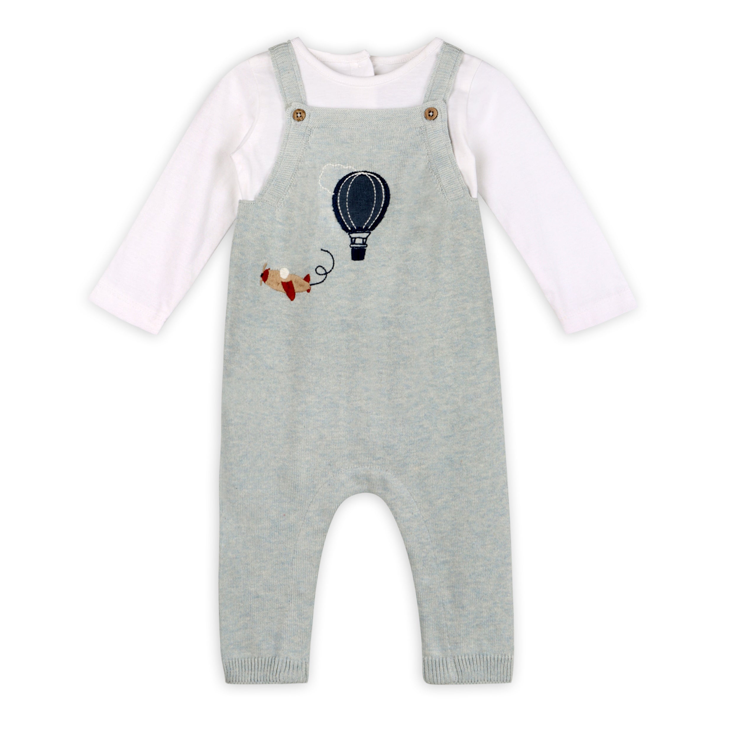 Hot Air Balloon Sweater Knit Baby Overall Set (Organic Cotton)