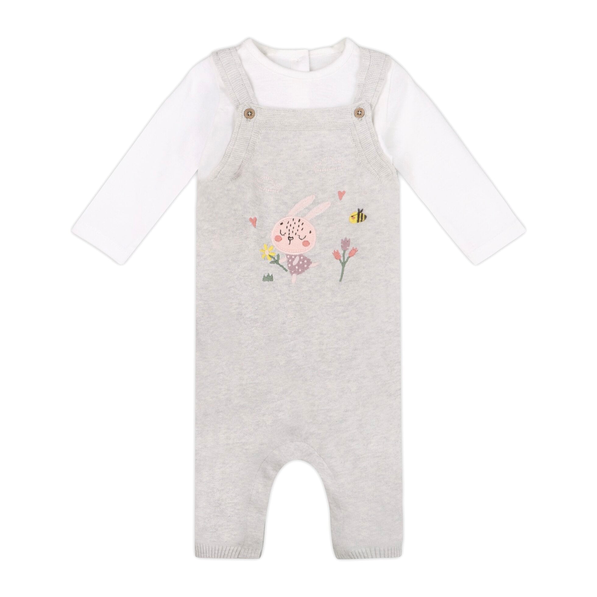 Bunny Floral Embroidered Sweater Knit Baby Overall SET (Organic Cotton)