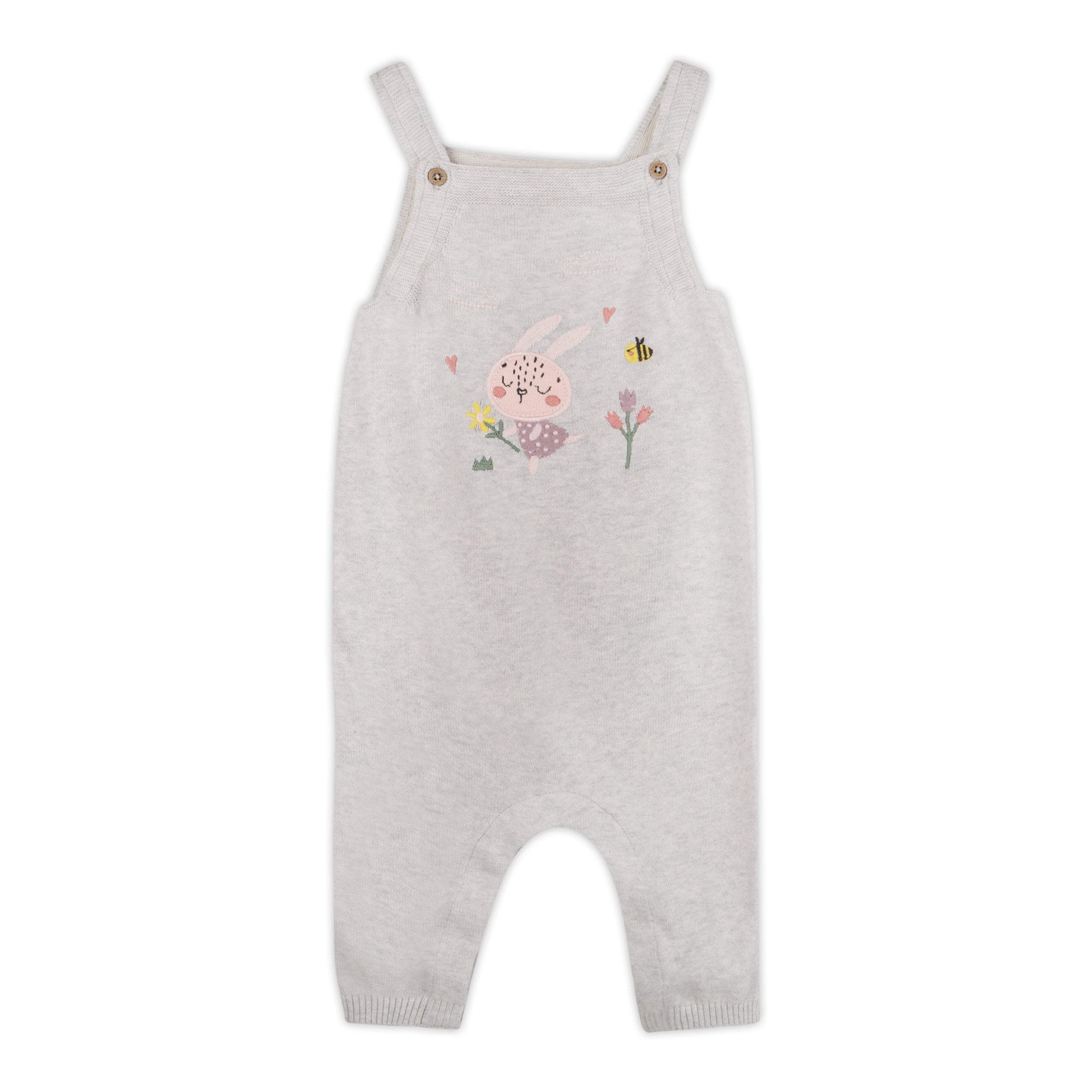 Bunny Floral Embroidered Sweater Knit Baby Overall SET (Organic Cotton)