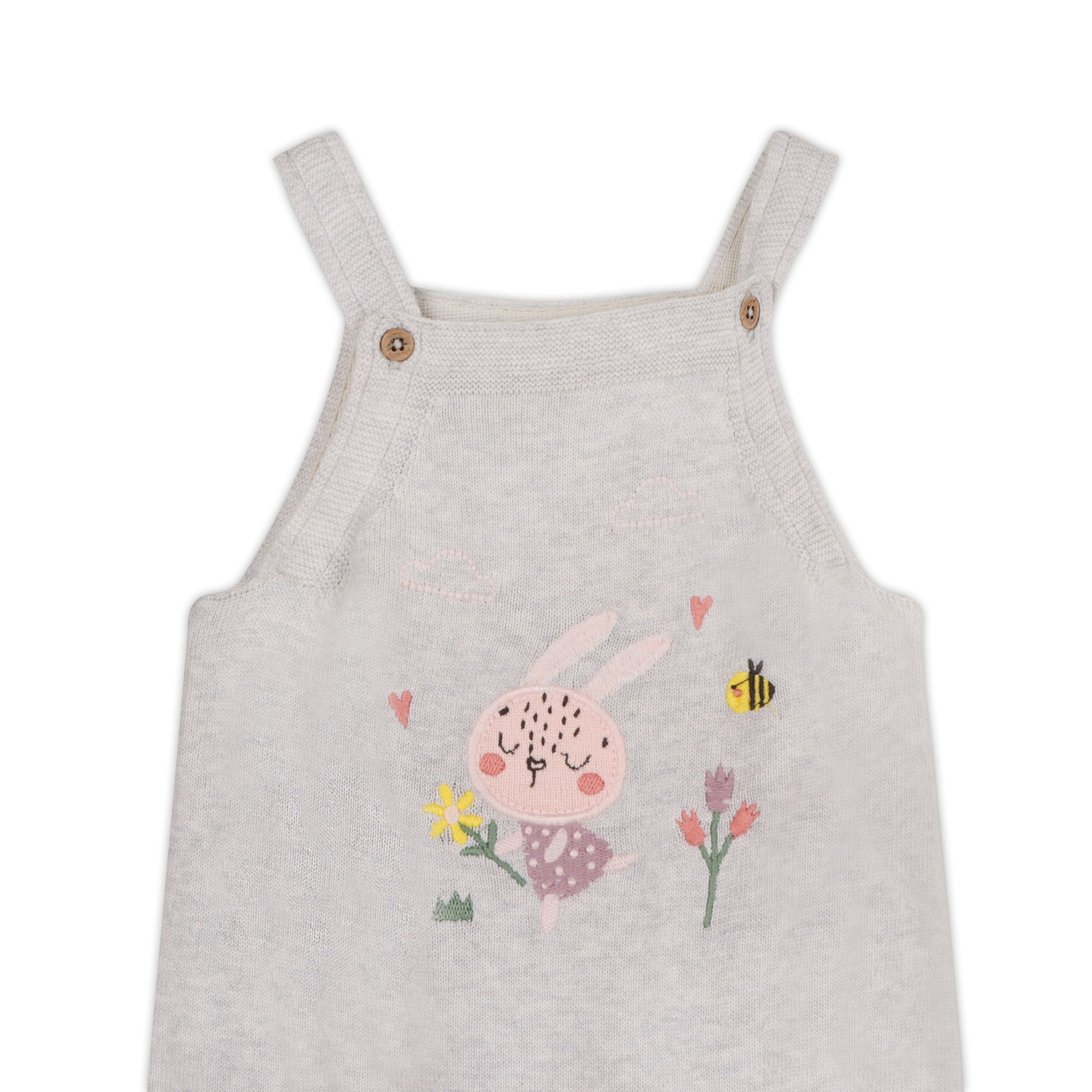 Bunny Floral Embroidered Sweater Knit Baby Overall SET (Organic Cotton)