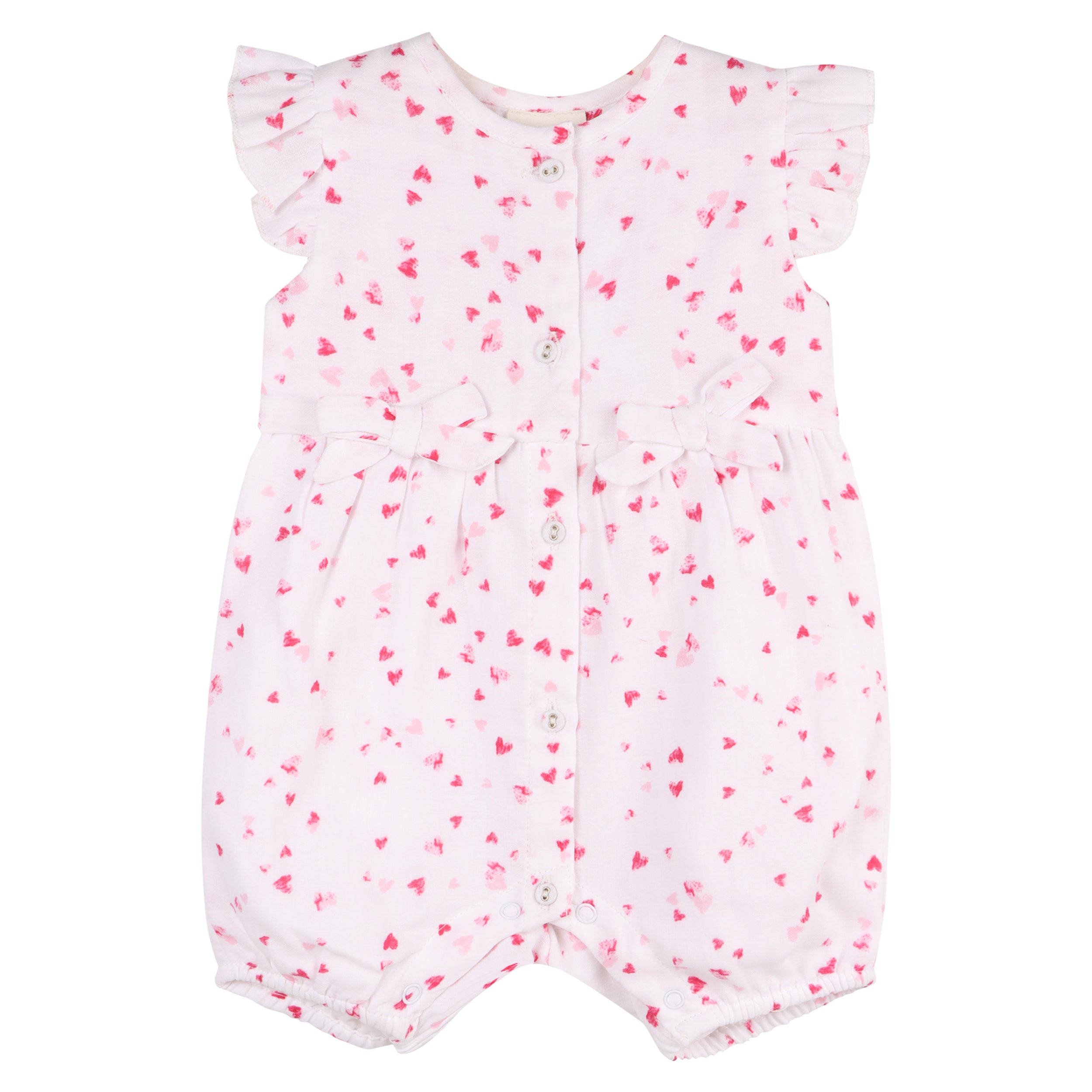 Dora Fluttering Hearts Bows Baby Romper (Organic Muslin)