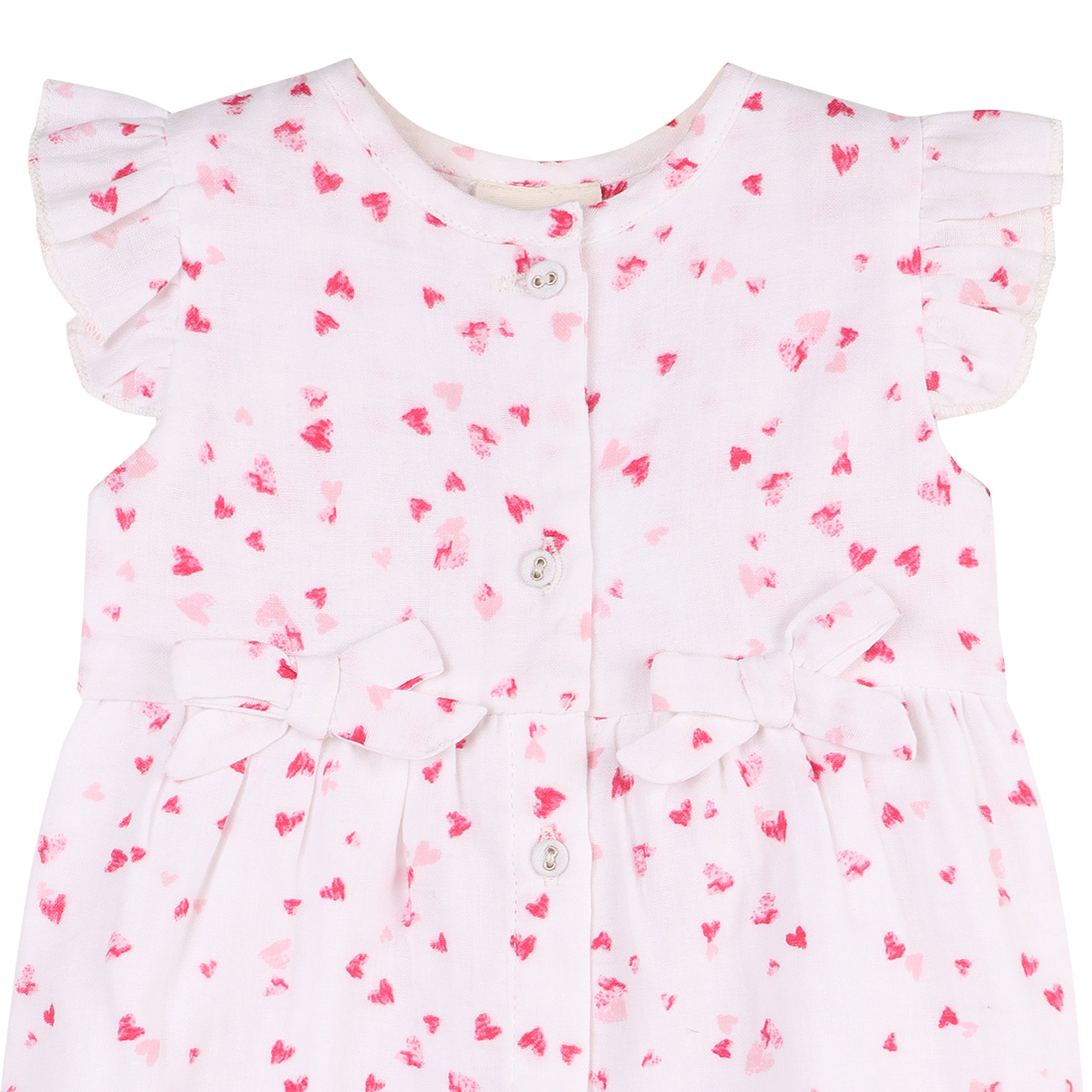 Dora Fluttering Hearts Bows Baby Romper (Organic Muslin)