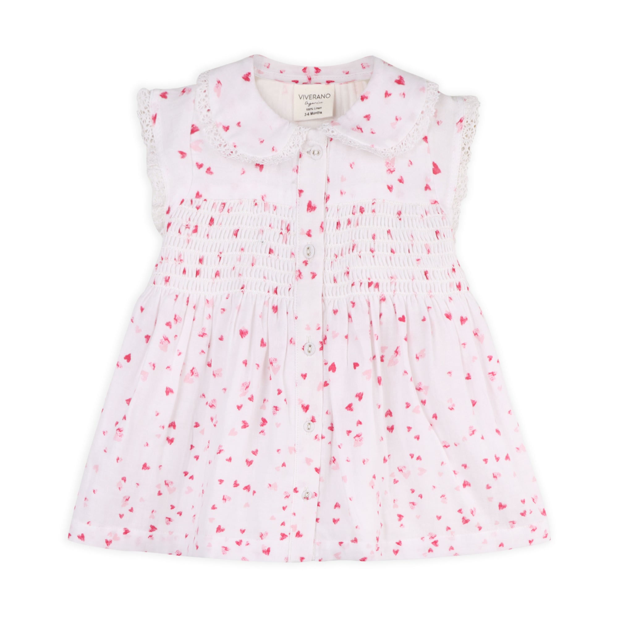 Nora Fluttering Hearts Smocked Baby Dress + Bloomer (Organic Muslin)