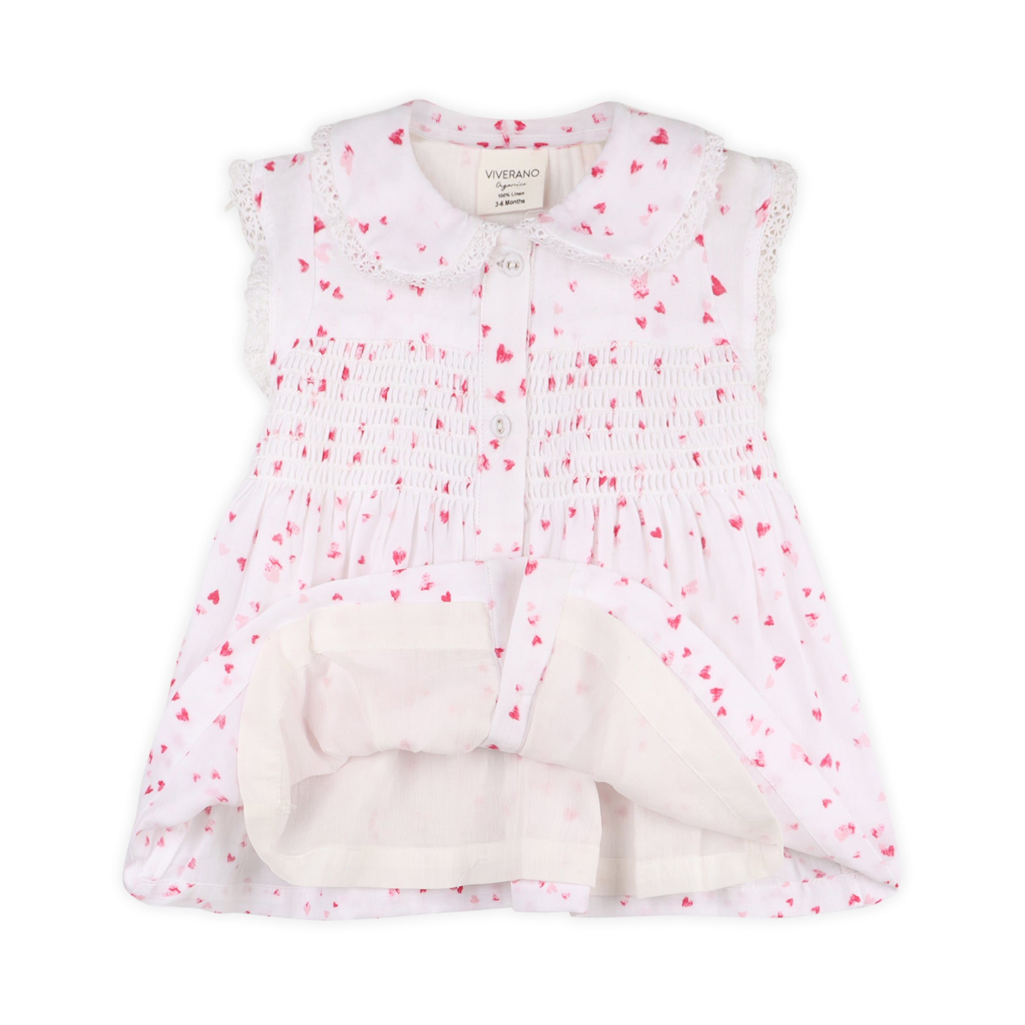 Nora Fluttering Hearts Smocked Baby Dress + Bloomer (Organic Muslin)