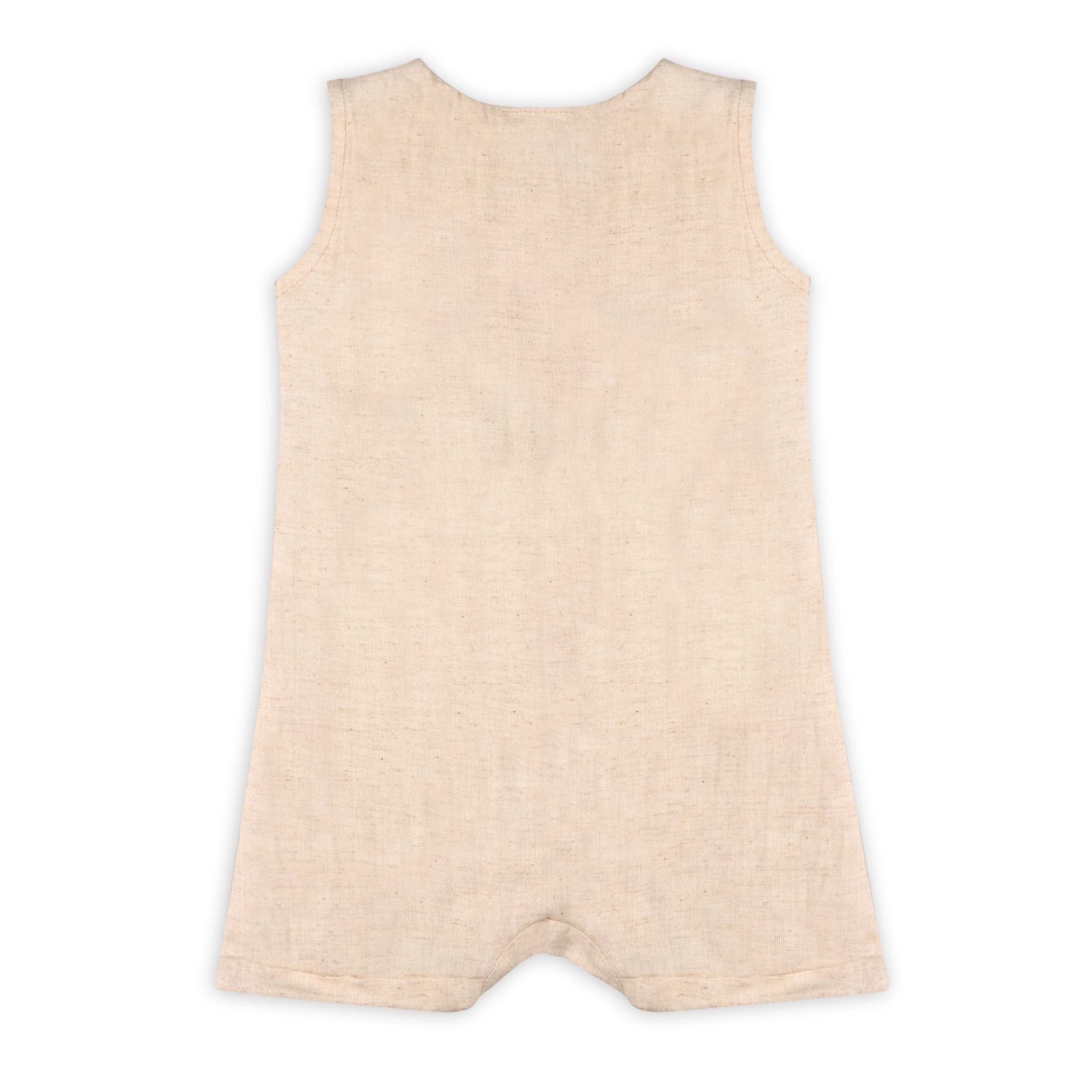 Parker Embroidered Sailboat Pocket Baby Romper (Natural Linen Blend)