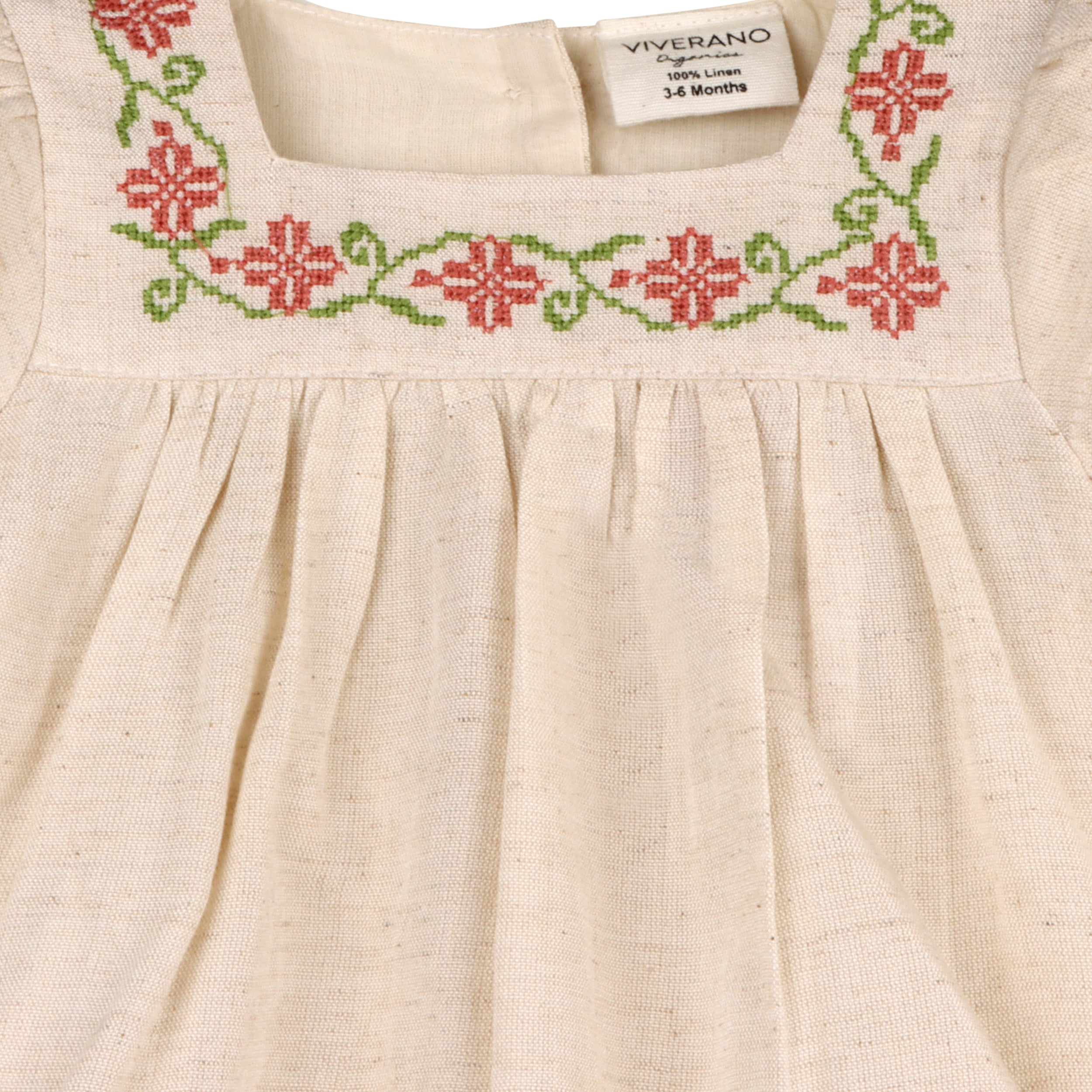 Avalyn Floral Embroidered Baby Dress + Bloomer (Linen Blend)