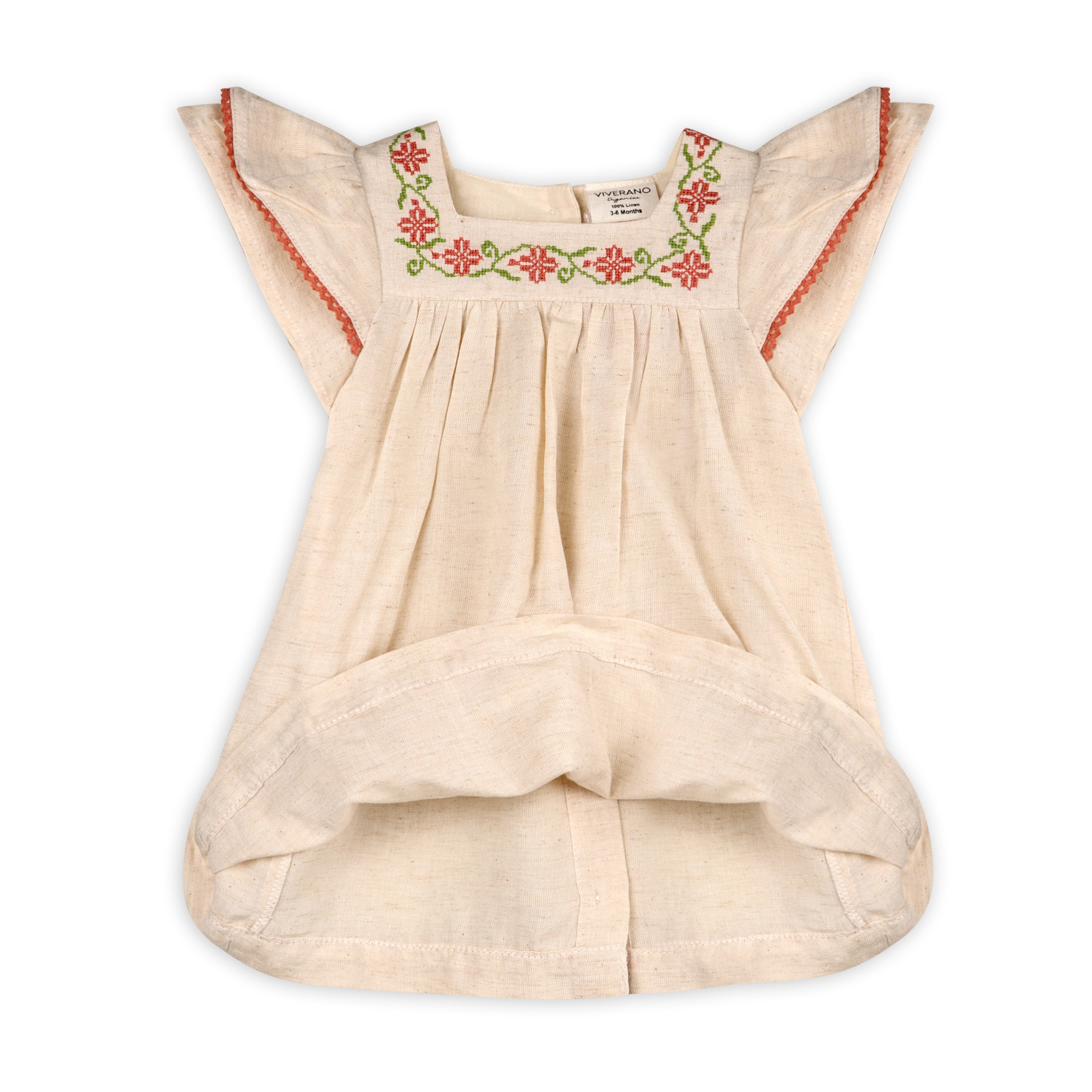 Avalyn Floral Embroidered Baby Dress + Bloomer (Linen Blend)