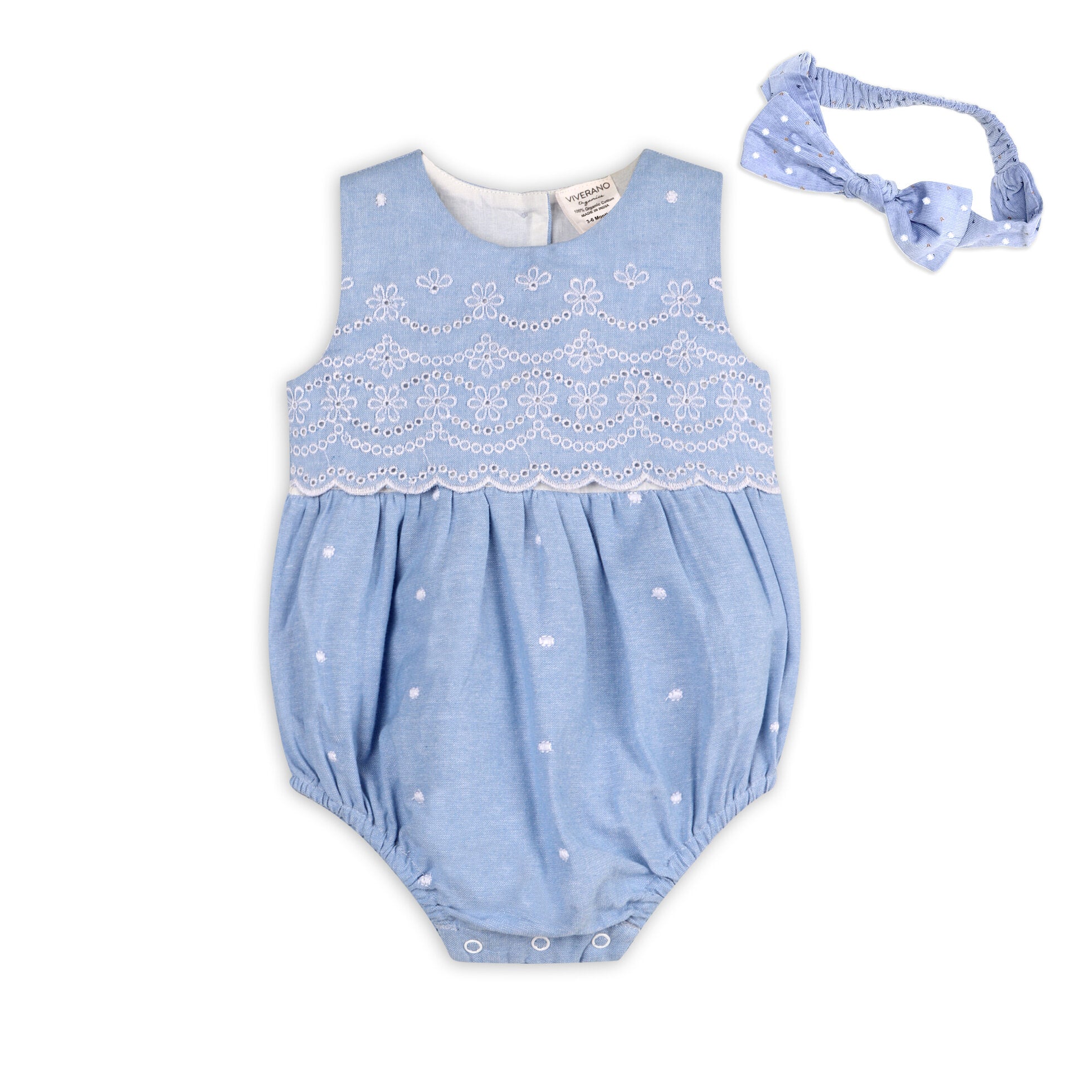 Kaia Chambray Bubble Baby Romper + Headband (Organic Cotton)