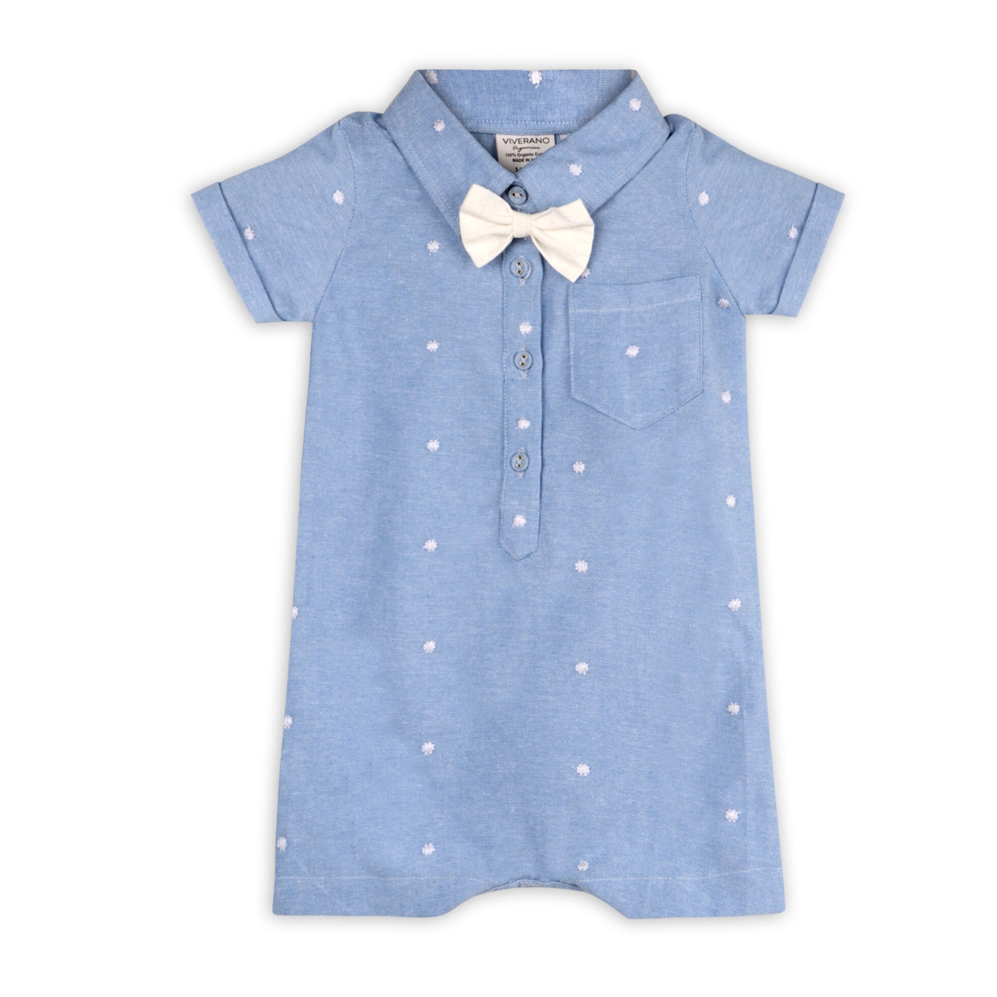 Isla Bowtie Chambray Baby Romper (Organic Cotton)