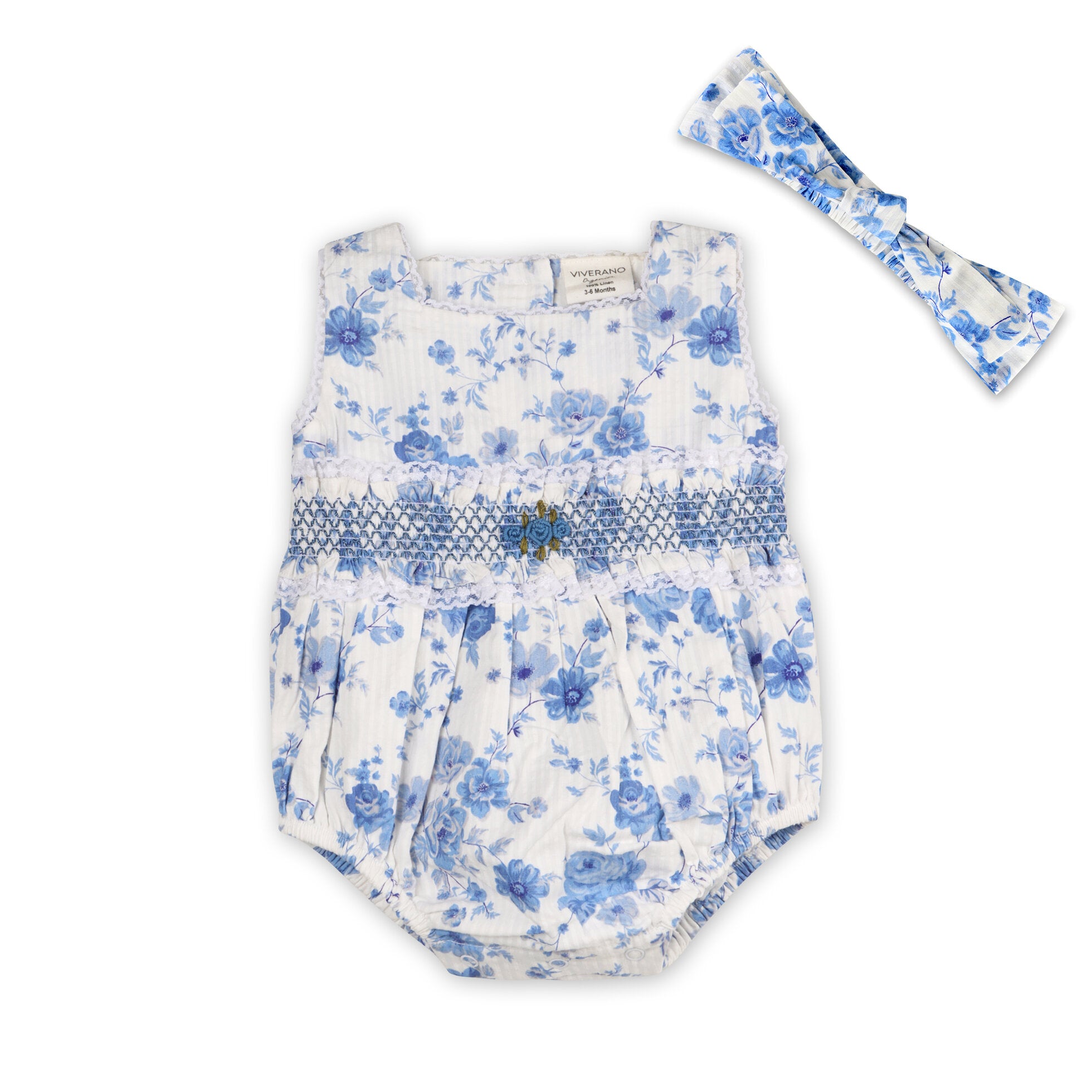 Capri Seersucker Baby Bubble Romper + Headband (Organic Cotton)