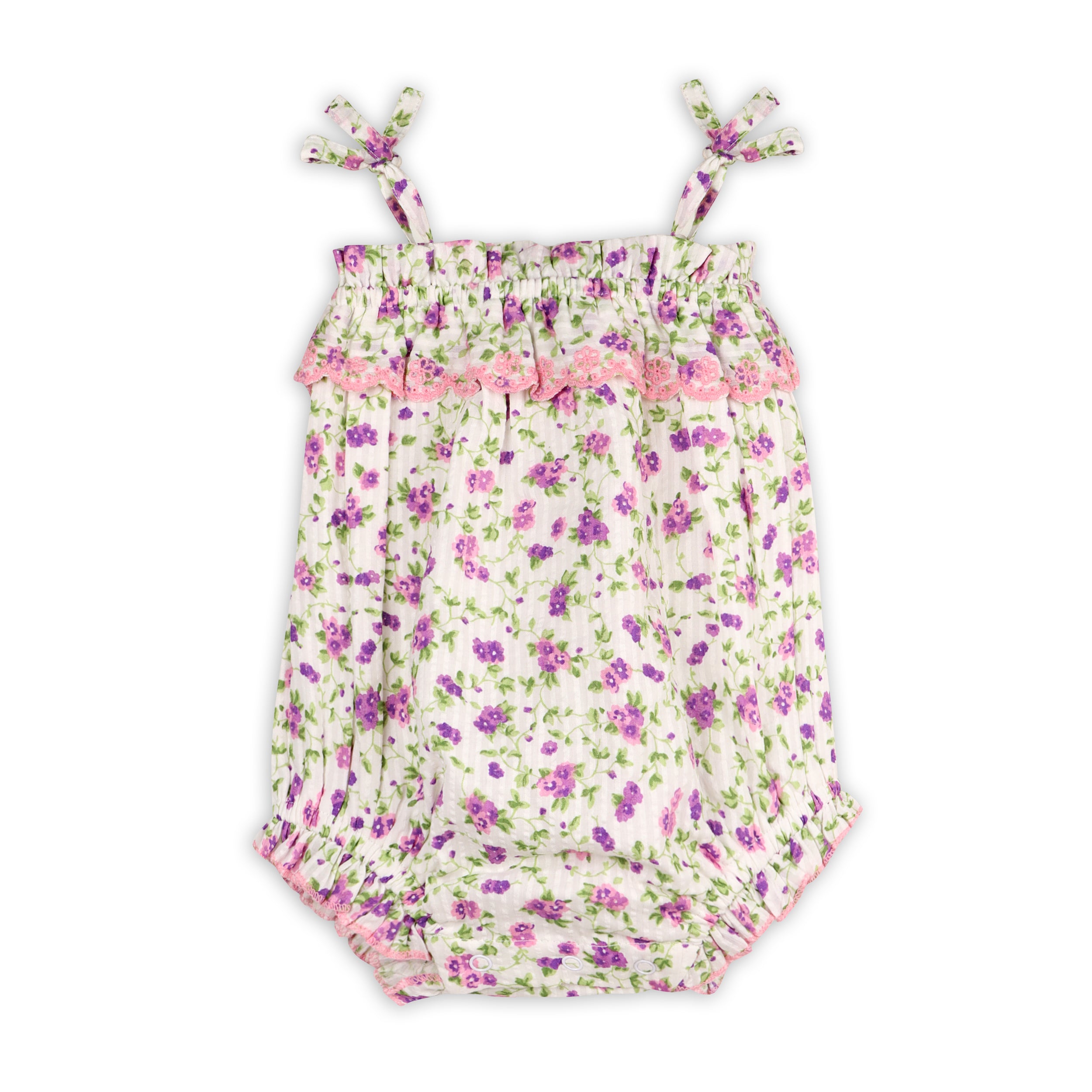 Camila Embroidered Seersucker Romper + Headband (Organic Cotton)