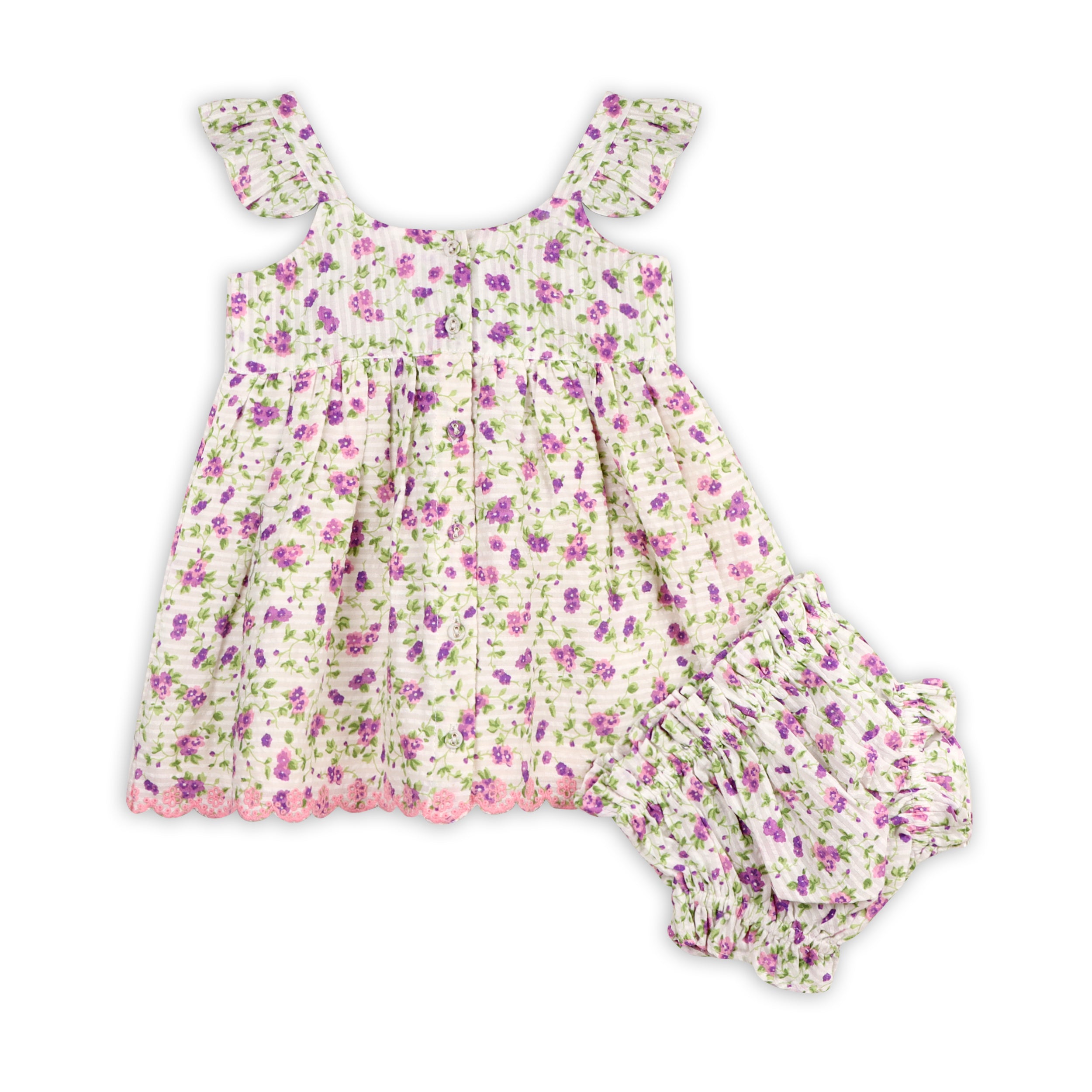 Naomi Seersucker Baby Dress + Bloomer (Organic Cotton)