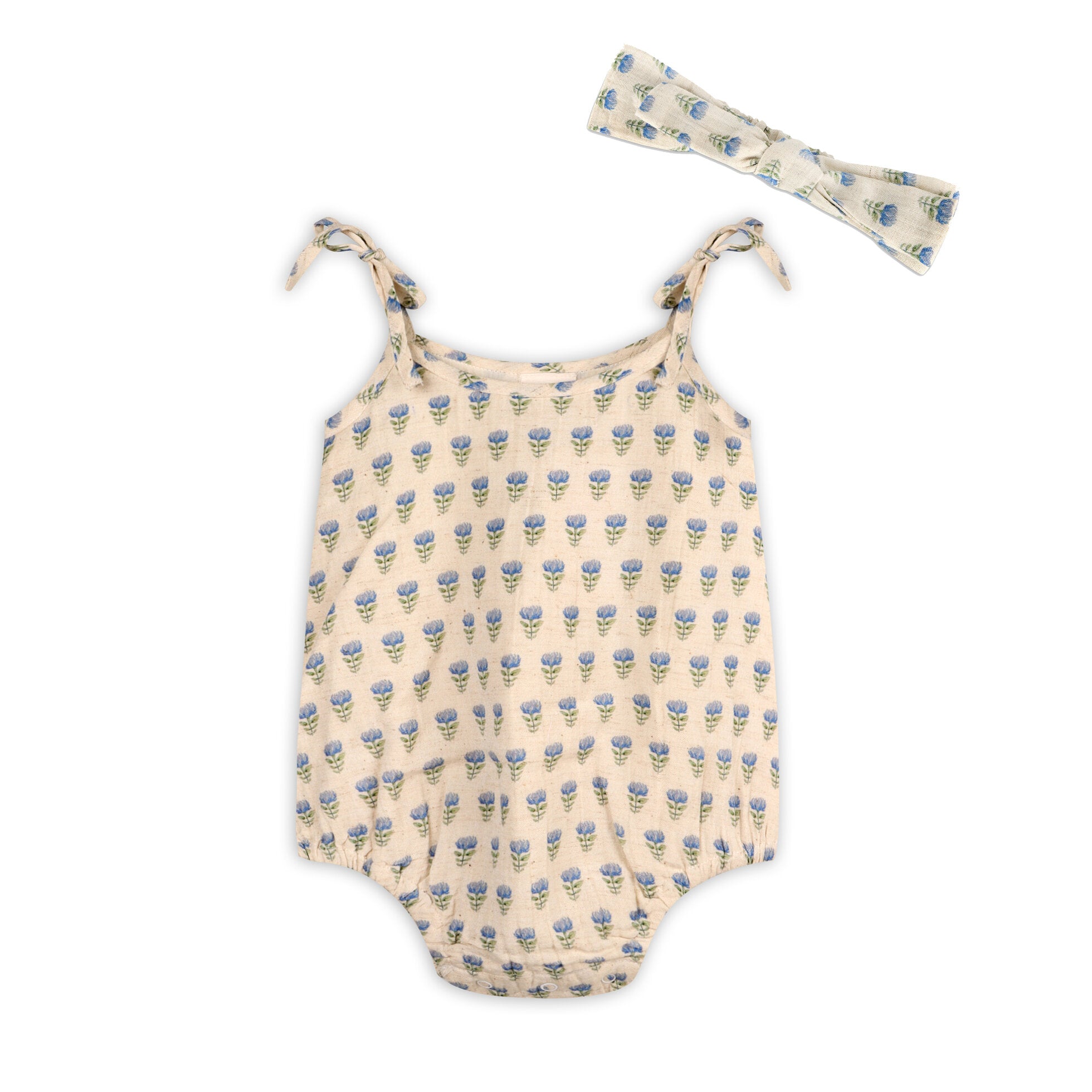 Jaipur Linen Blend Bubble Baby Romper + Headband (Linen Blend)