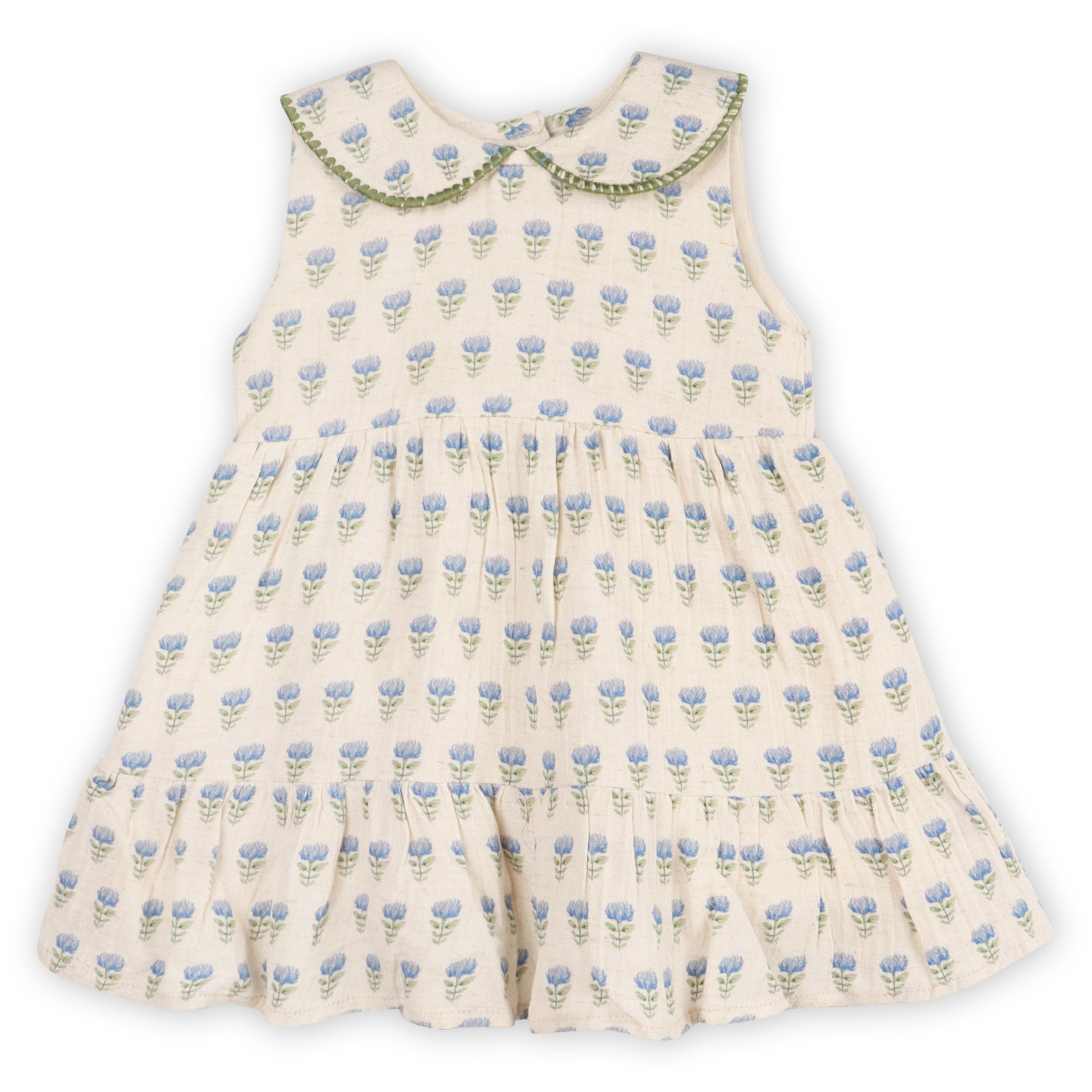 Harper Peter Pan Collar Floral Baby Flare Dress + Bloomer (Linen Blend)