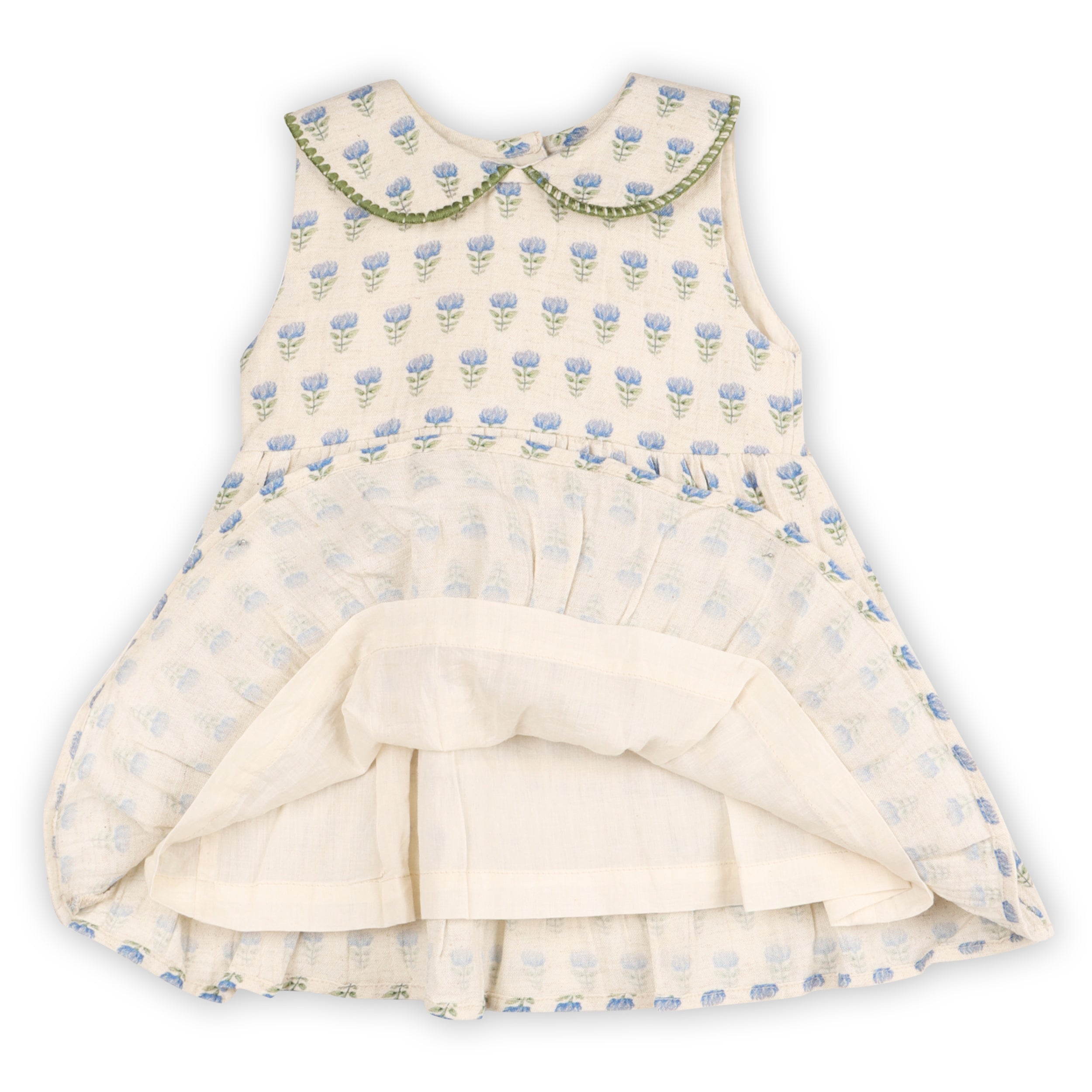 Harper Peter Pan Collar Floral Baby Flare Dress + Bloomer (Linen Blend)