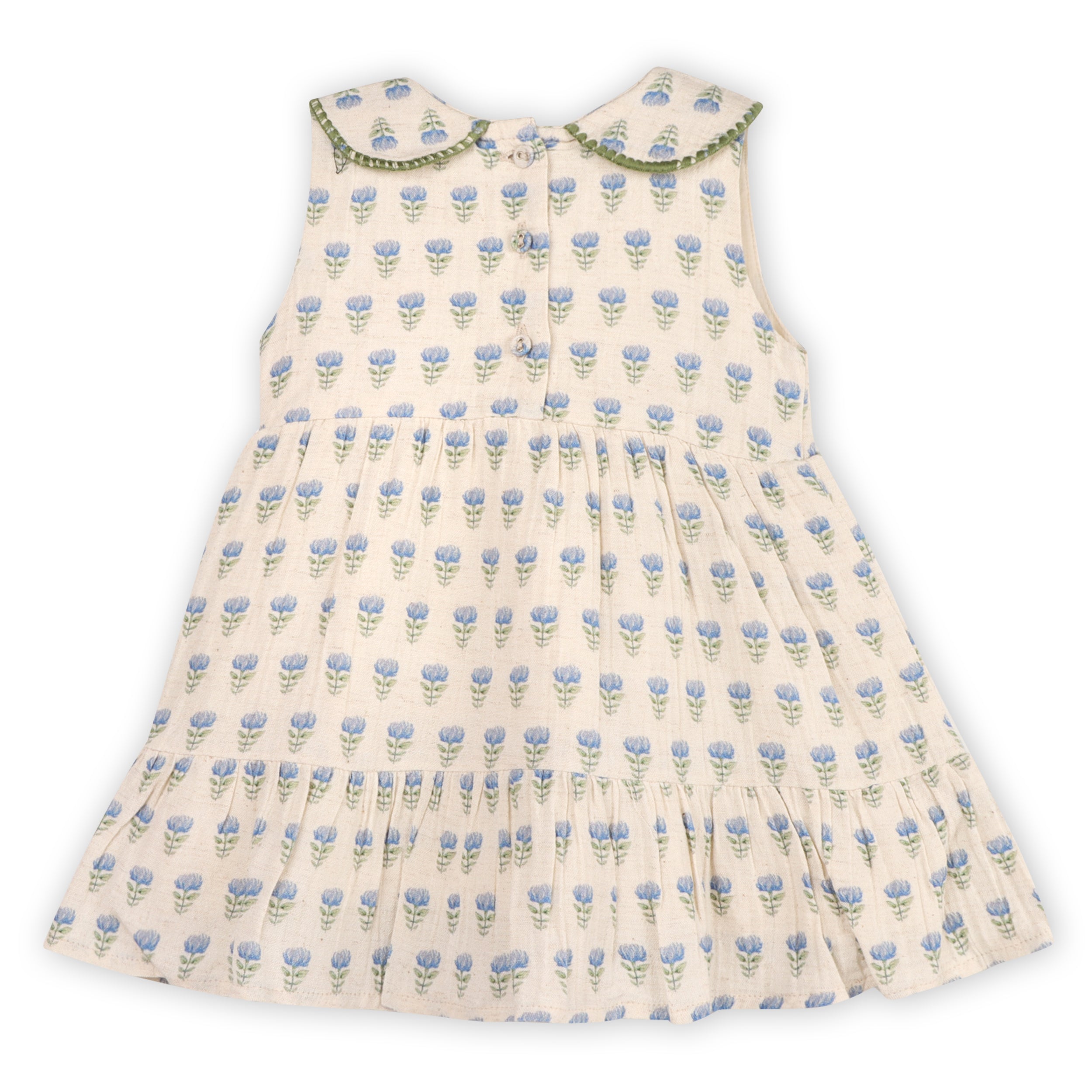 Harper Peter Pan Collar Floral Baby Flare Dress + Bloomer (Linen Blend)