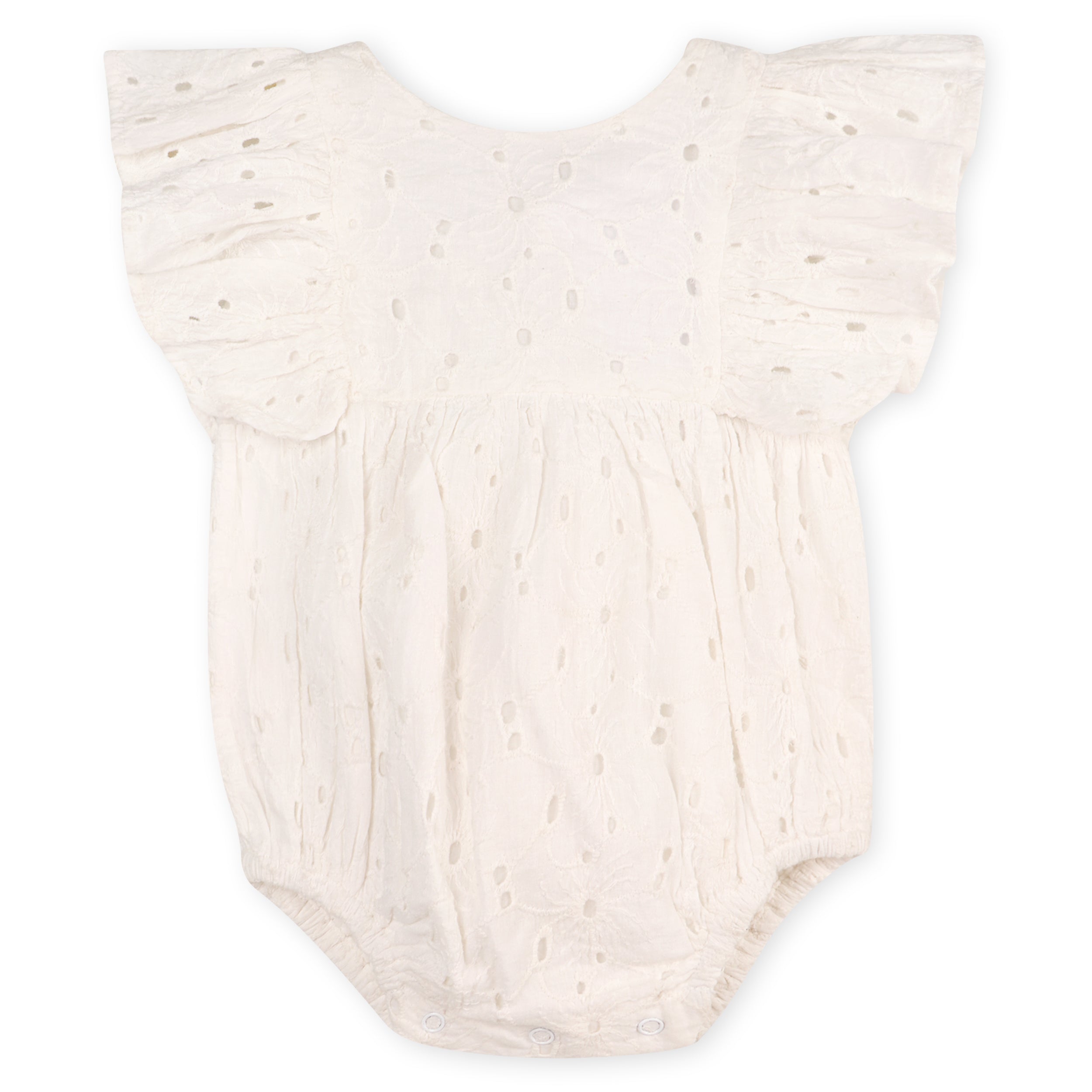 Luna Schiffli Floral Ruffle & Bow Baby Girl Romper (Organic)