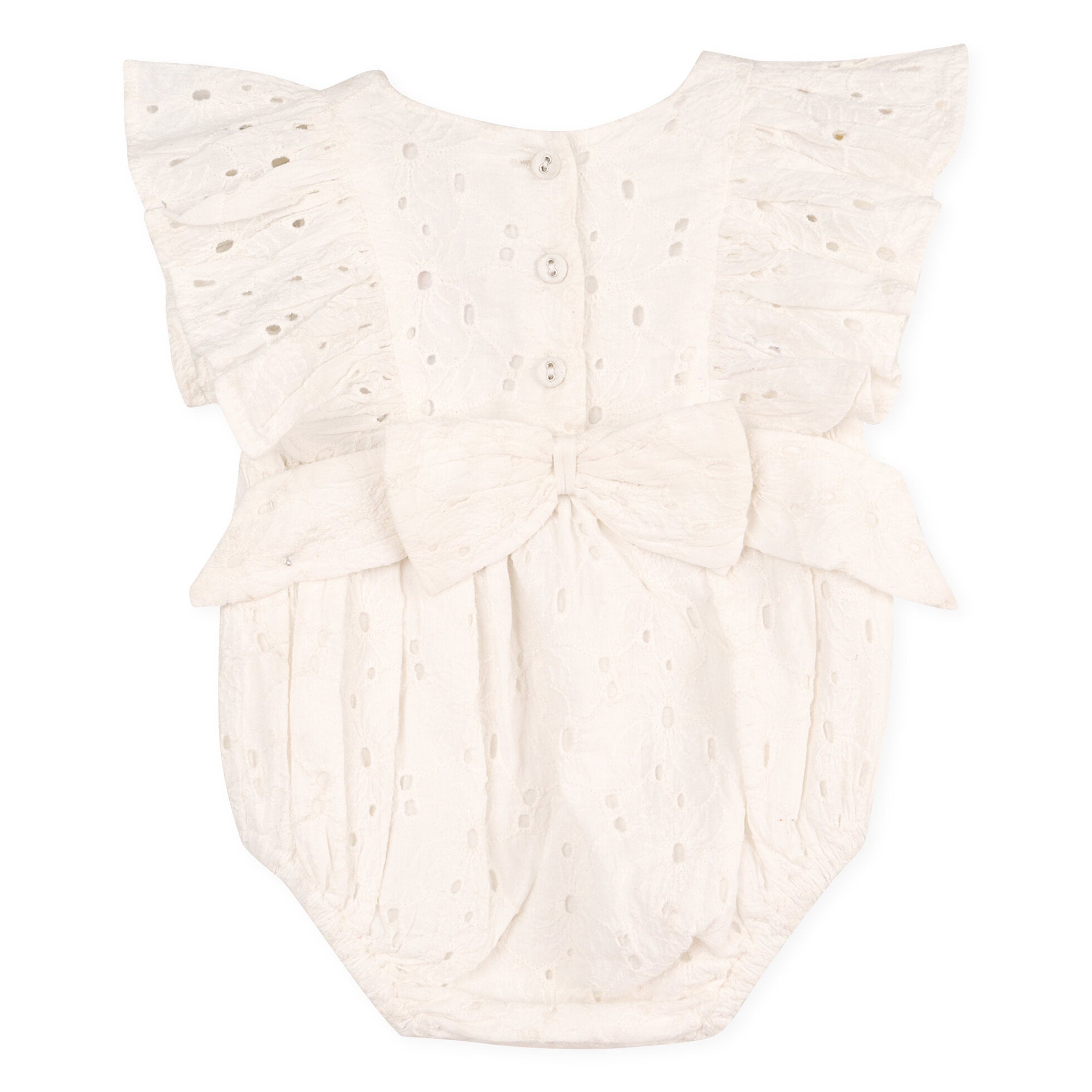 Luna Schiffli Floral Ruffle & Bow Baby Girl Romper (Organic)