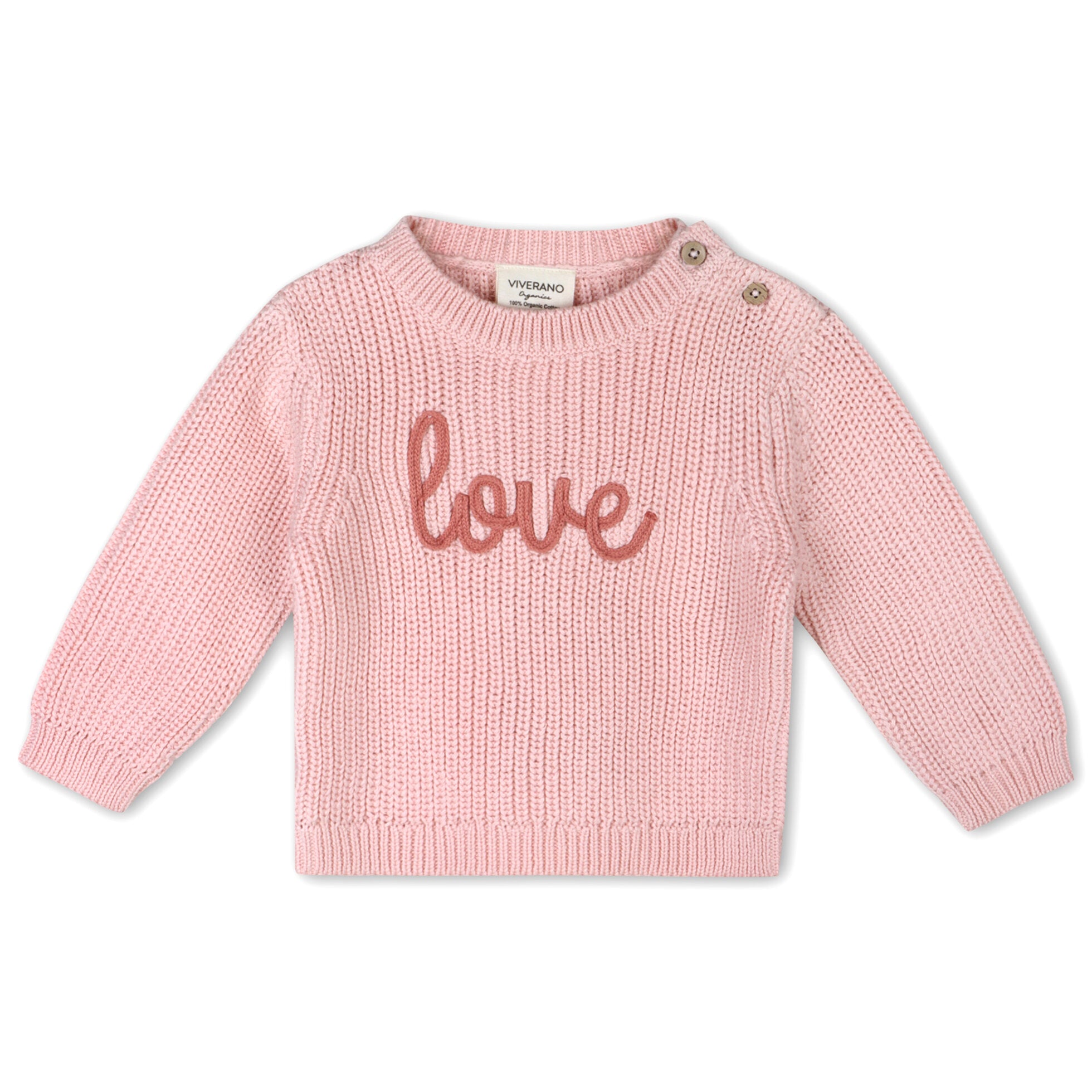 Love Embroidered Chunky Knit Baby Pullover Sweater (Organic Cotton)