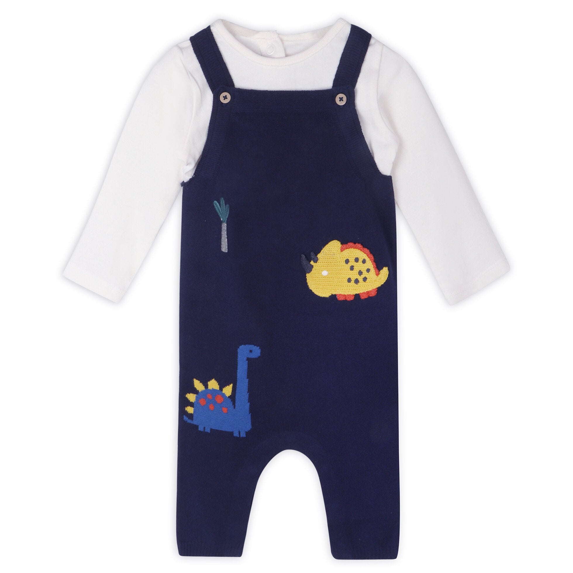 Dinosaur Jacquard Knit Baby Overall & Bodysuit Set (Organic Cotton)