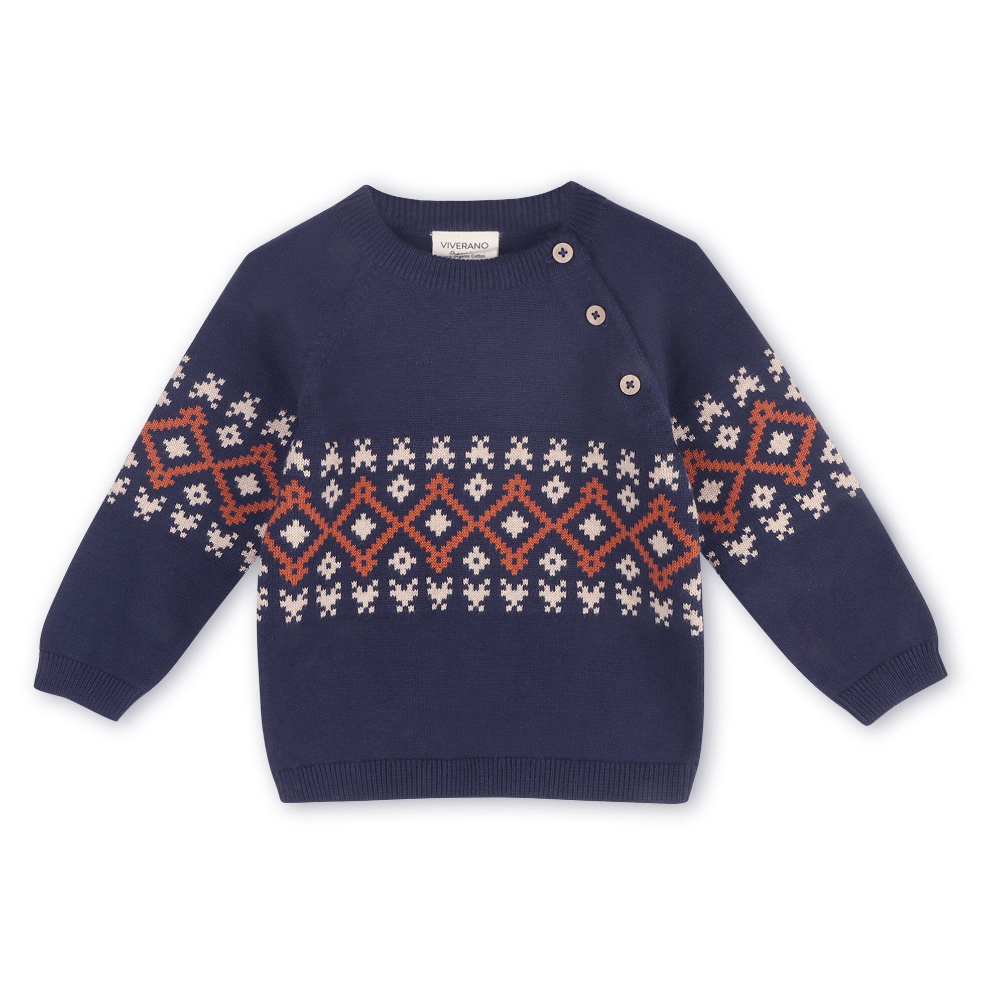 Fair Isle Raglan Sleeve Baby Pullover Sweater (Organic Cotton)