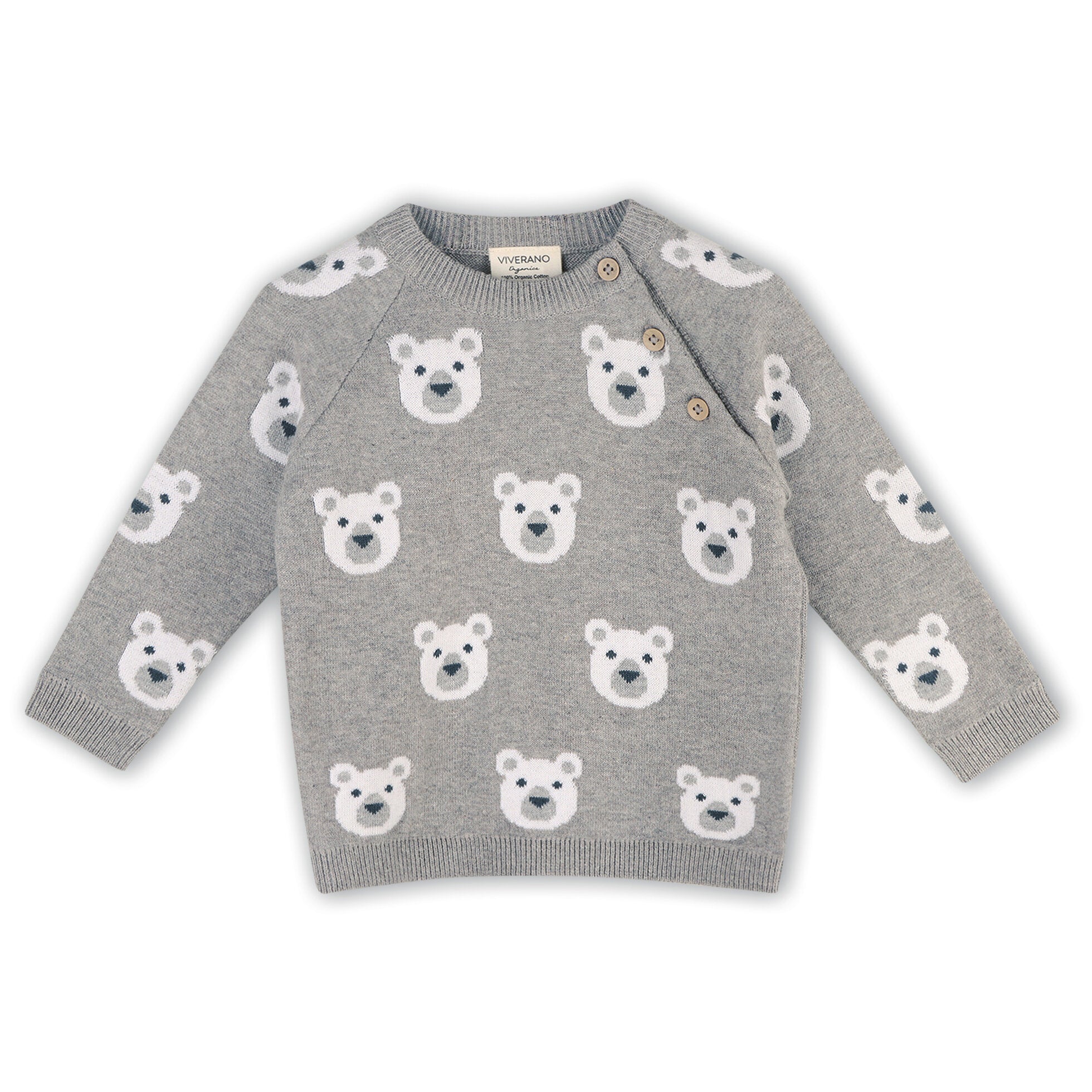 Bear Jacquard Knit Baby Raglan Pullover Sweater (Organic Cotton)