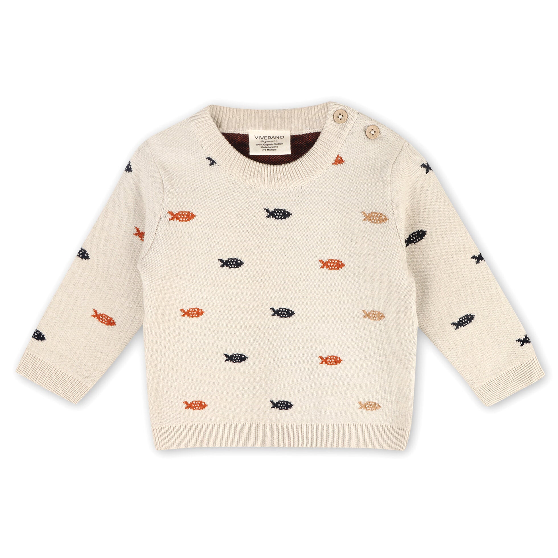 Fishes Jacquard Knit Baby Pullover Sweater (Organic Cotton)