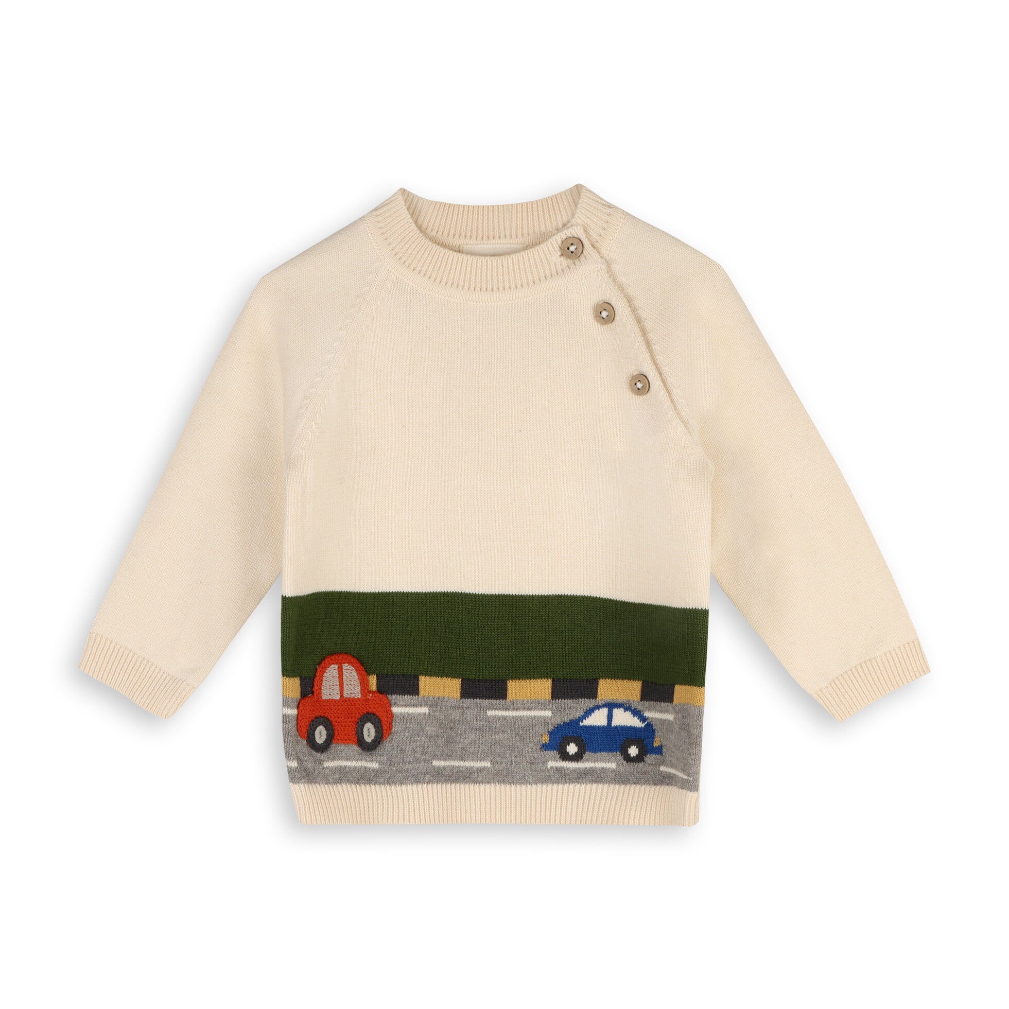 Cars Jacquard Knit Baby Raglan Pullover Sweater (Organic Cotton)