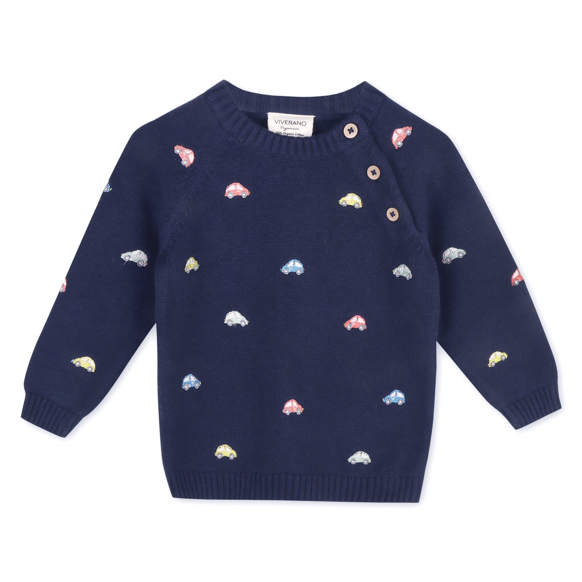 Mini Cars Embroidered Raglan Baby Pullover Sweater (Organic Cotton)