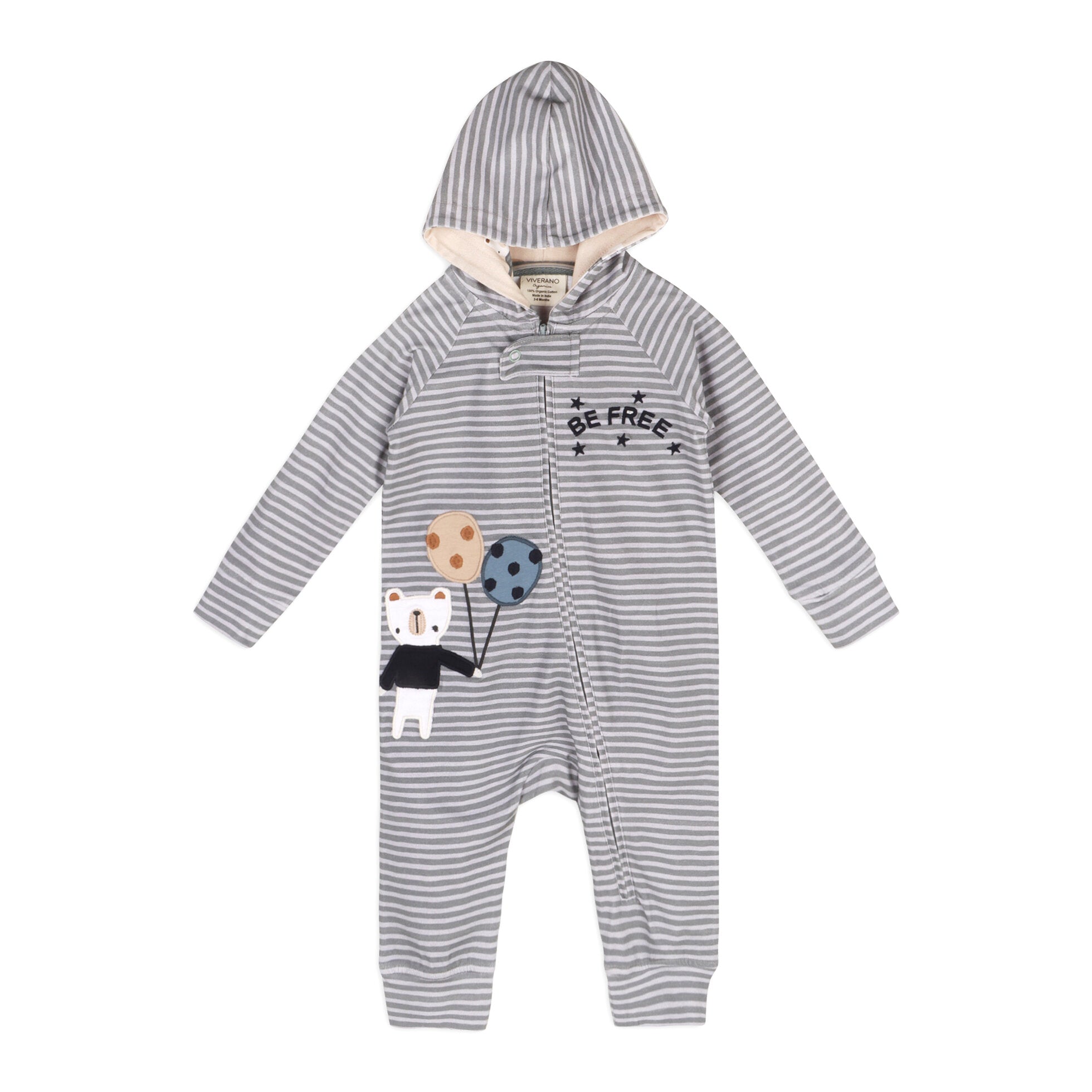 Balloon Bear Baby Hooded Zipper Jumpsuit (Organic Jersey)