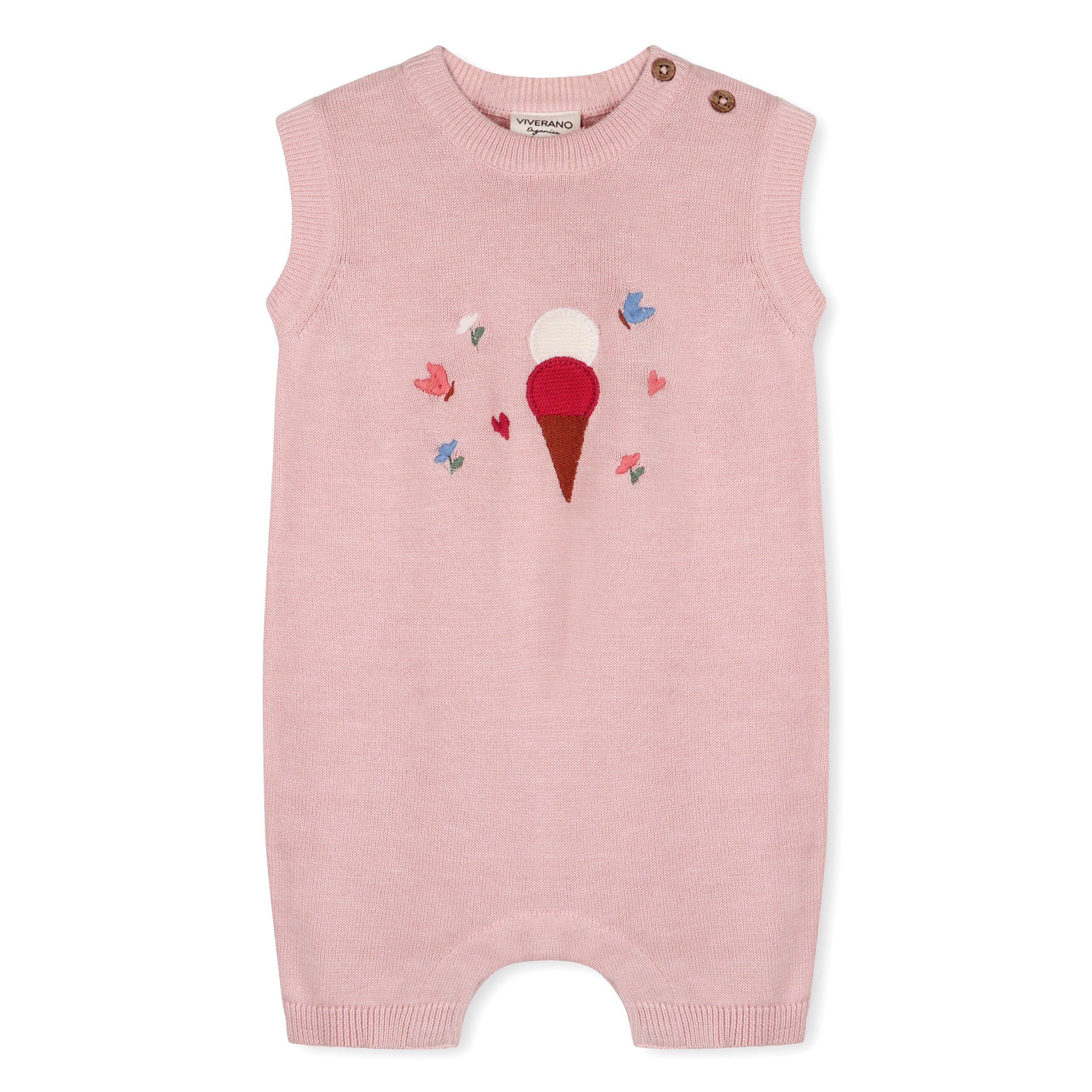 Ice Cream Embroidered Knit Sleeveless Baby Romper (Organic Cotton)