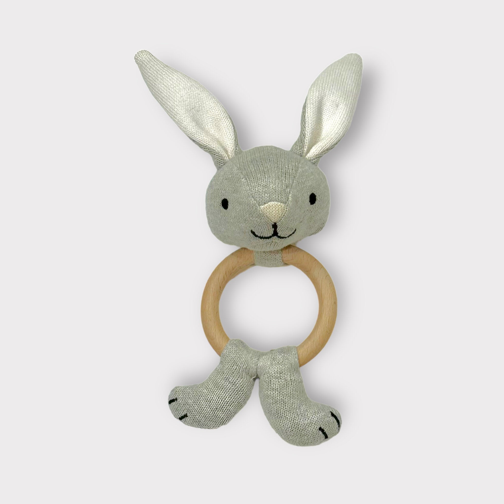 Bunny - Baby Teething Ring Rattle Toy (Organic Cotton / Wood)