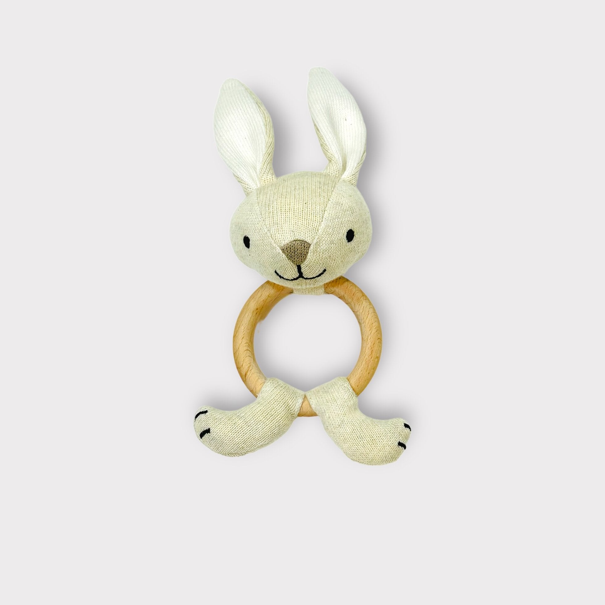 Bunny - Baby Teething Ring Rattle Toy (Organic Cotton / Wood)