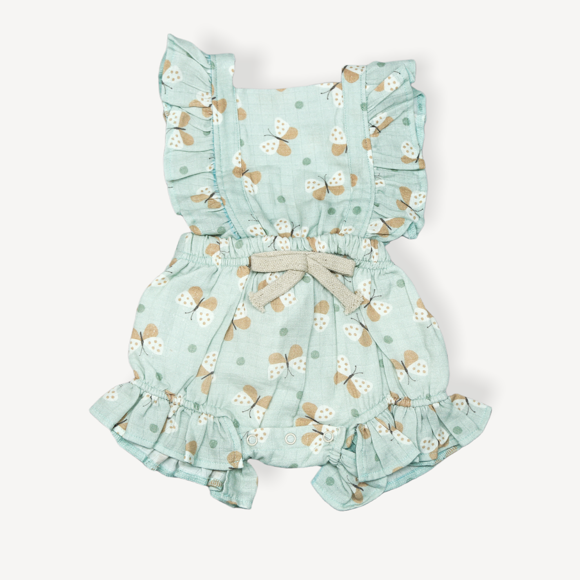 Butterfly Ruffle Tie Back Short Romper (Organic Muslin)