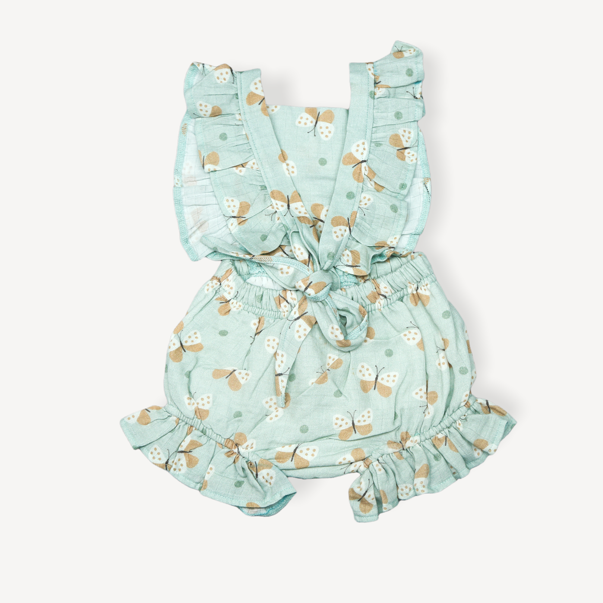 Butterfly Ruffle Tie Back Short Romper (Organic Muslin)