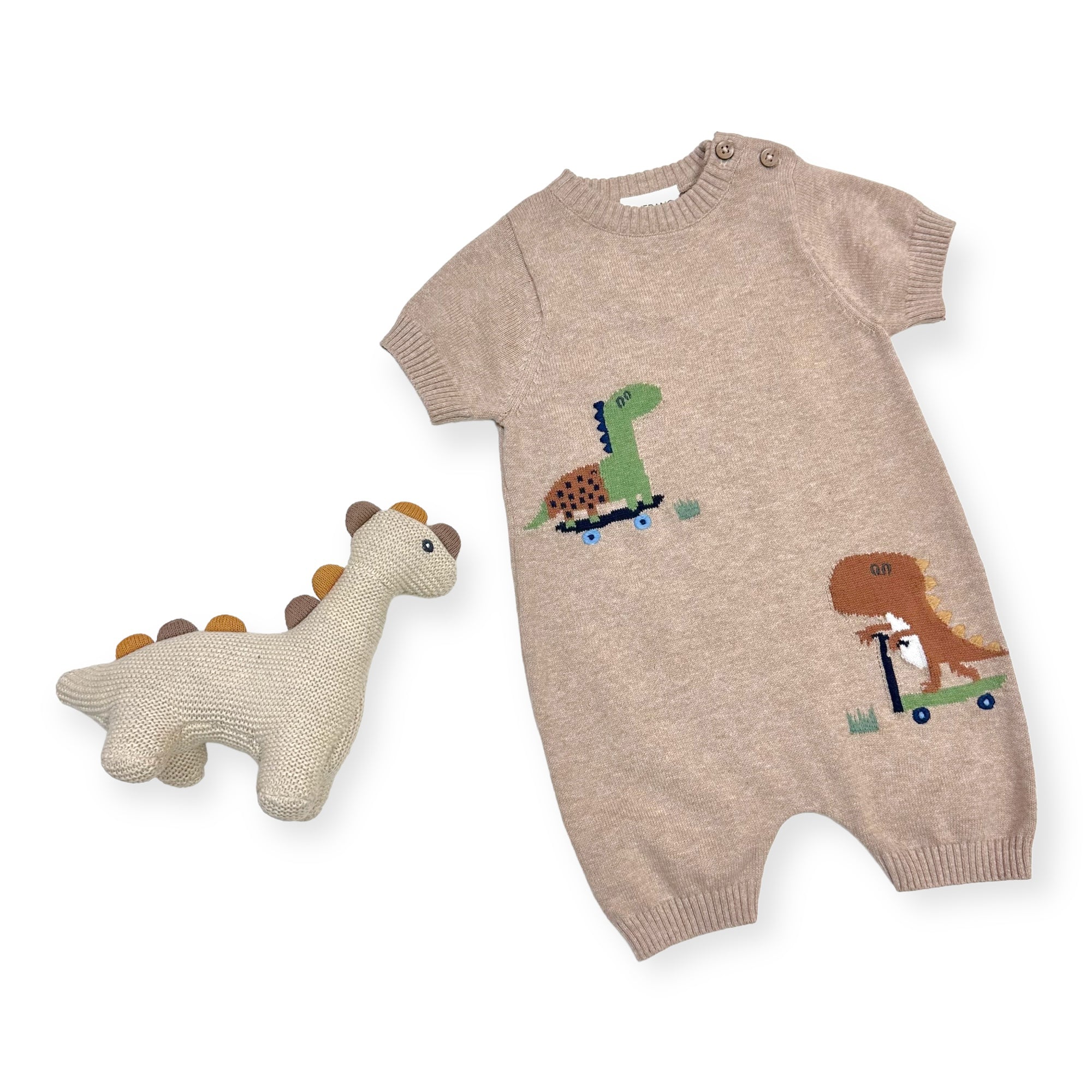 Dino Skater Jacquard Knit Baby Romper (Organic Cotton)