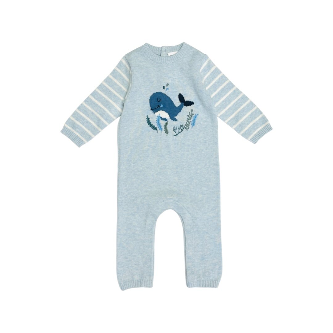 Happy Whale Jacquard Knit Baby Jumpsuit (Organic Cotton)