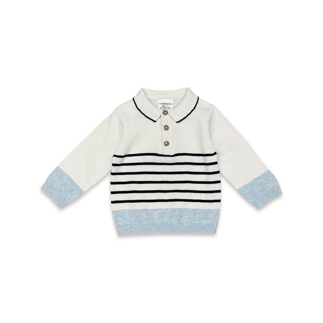 Collar & Stripe Knit Baby Pullover & Pants 2pc SET (Organic Cotton)