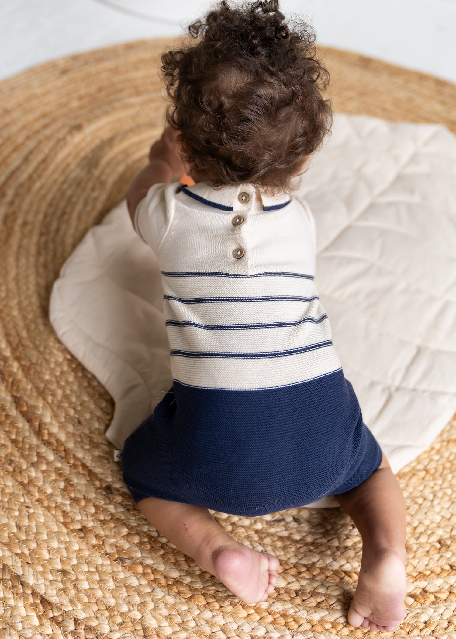 Classic Collar & Stripe Sweater Knit Baby Romper (Organic Cotton)