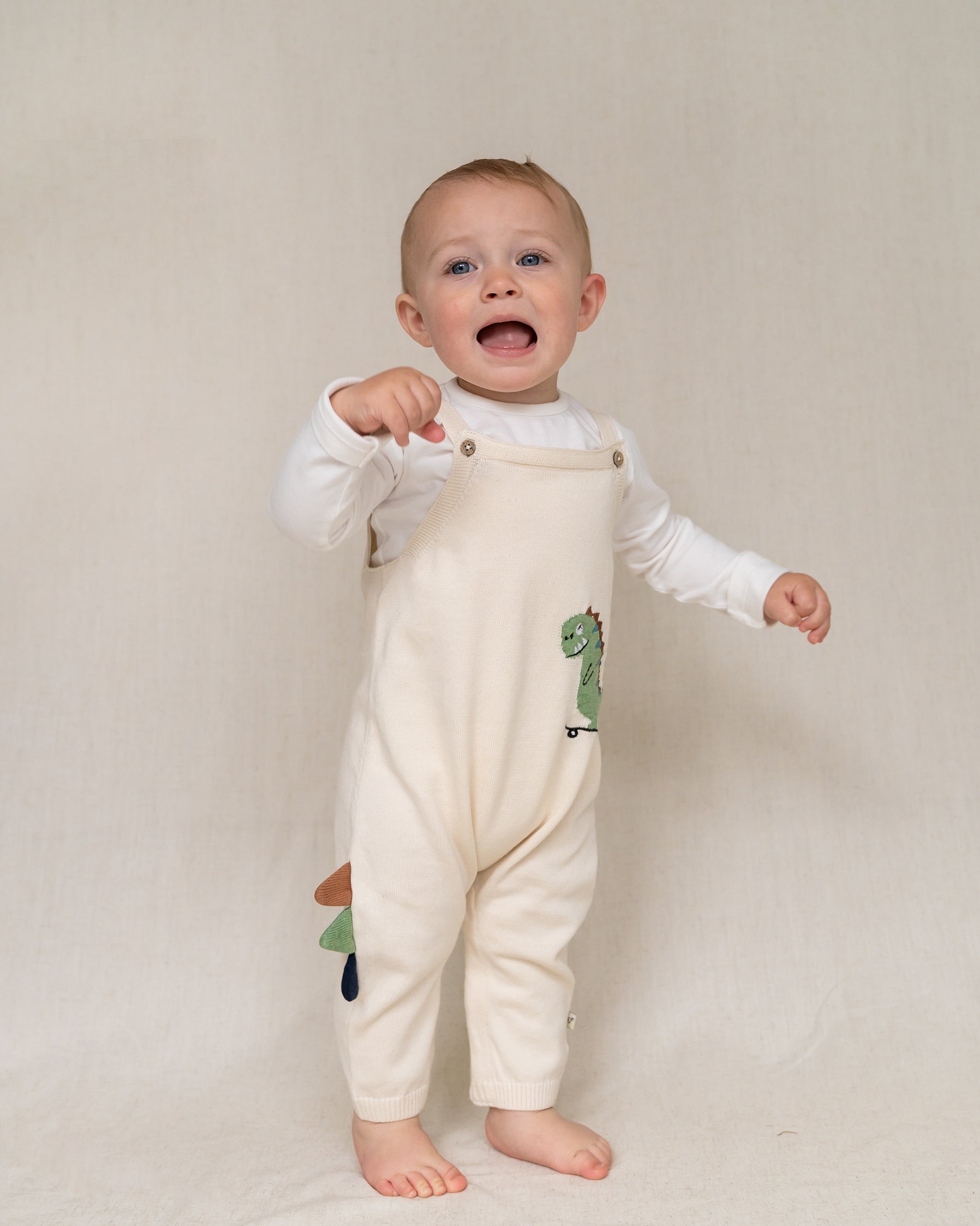 Dino Jacquard Knit Baby Overall & Bodysuit Set (Organic Cotton)